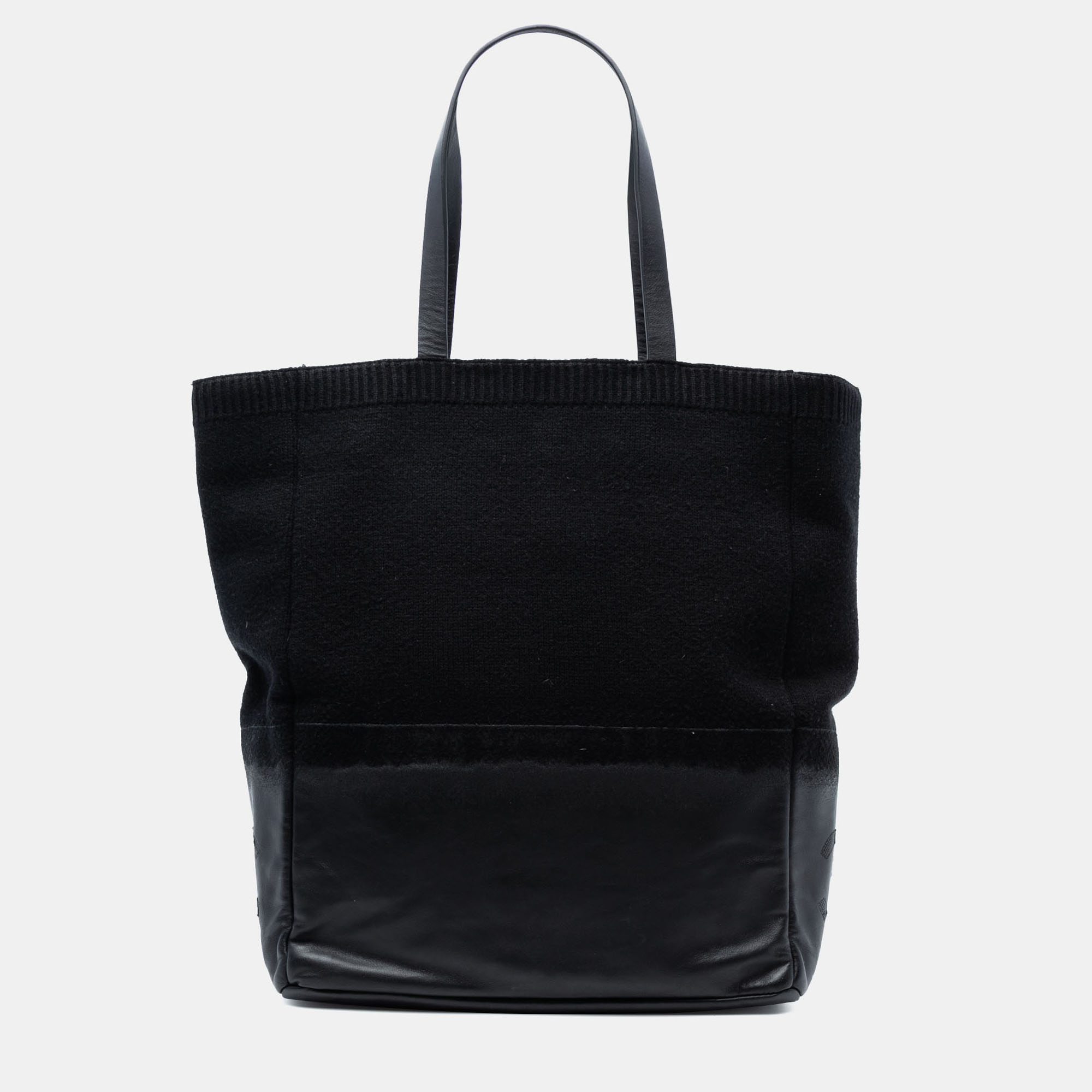 Pre-owned Chanel Black Cc Wool And Leather Tote