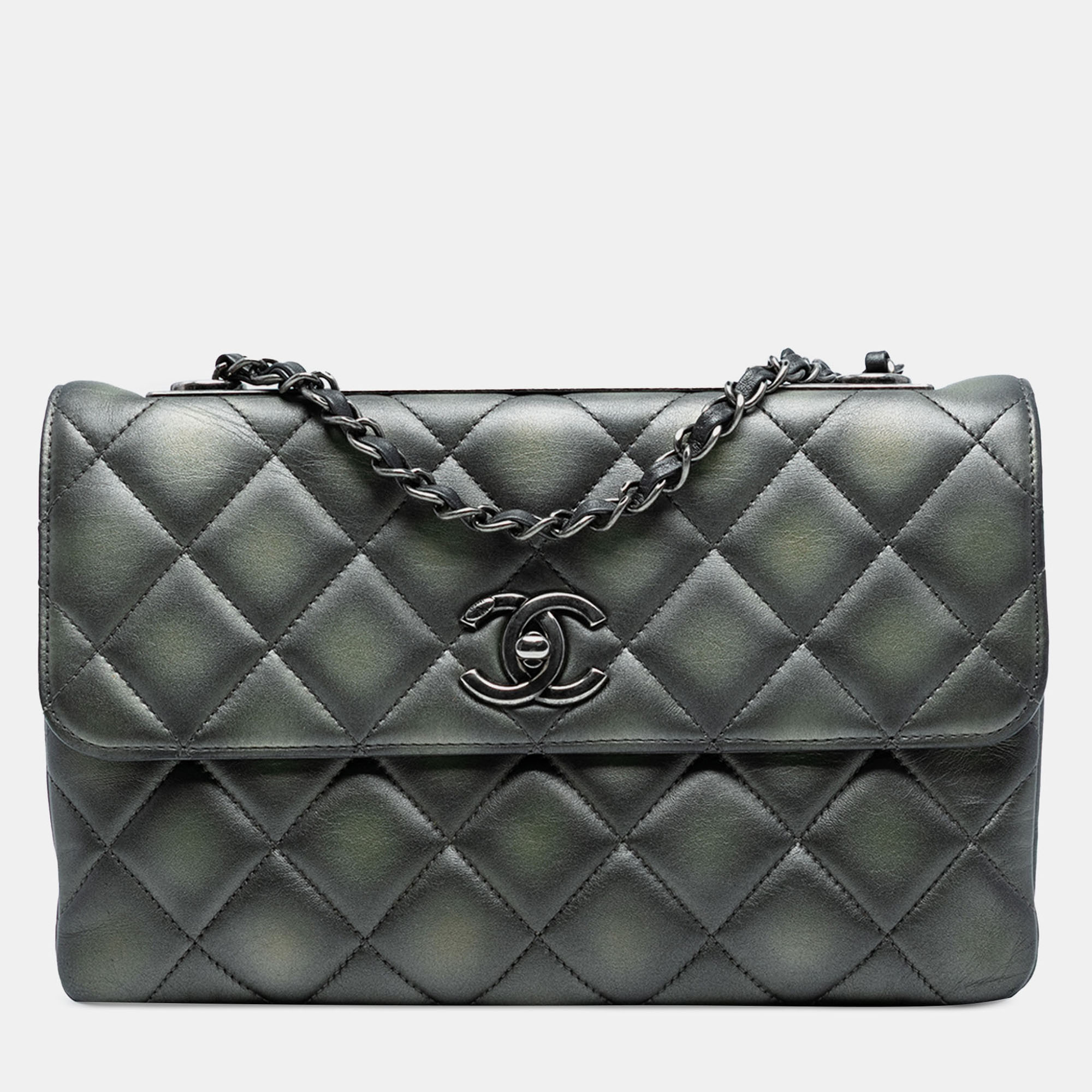 

Chanel Grey Quilted Metallic Lambskin Trendy CC Flap