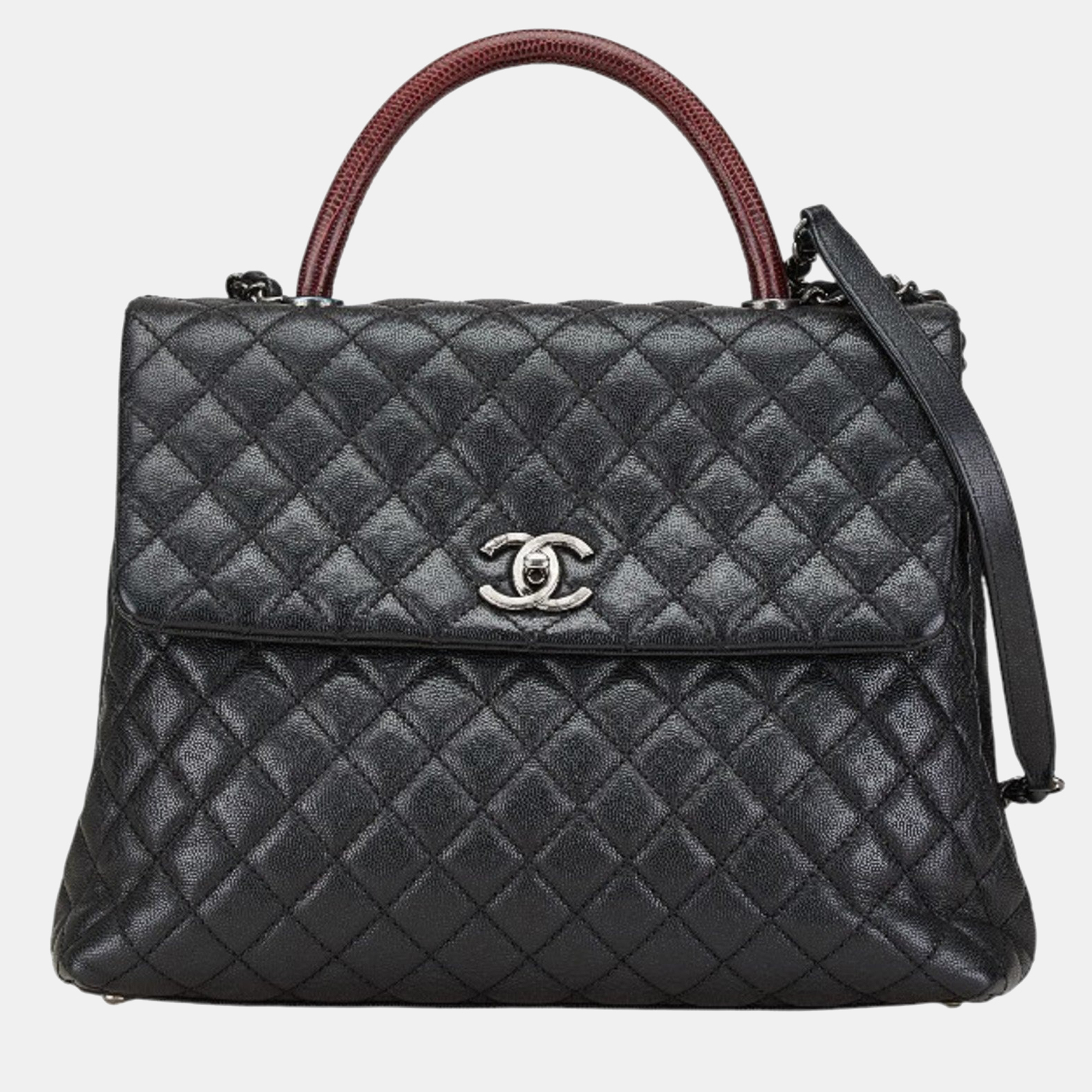 

Chanel Matelasse Grained Calfskin Handbag Chain Shoulder Bag Black Wine Red