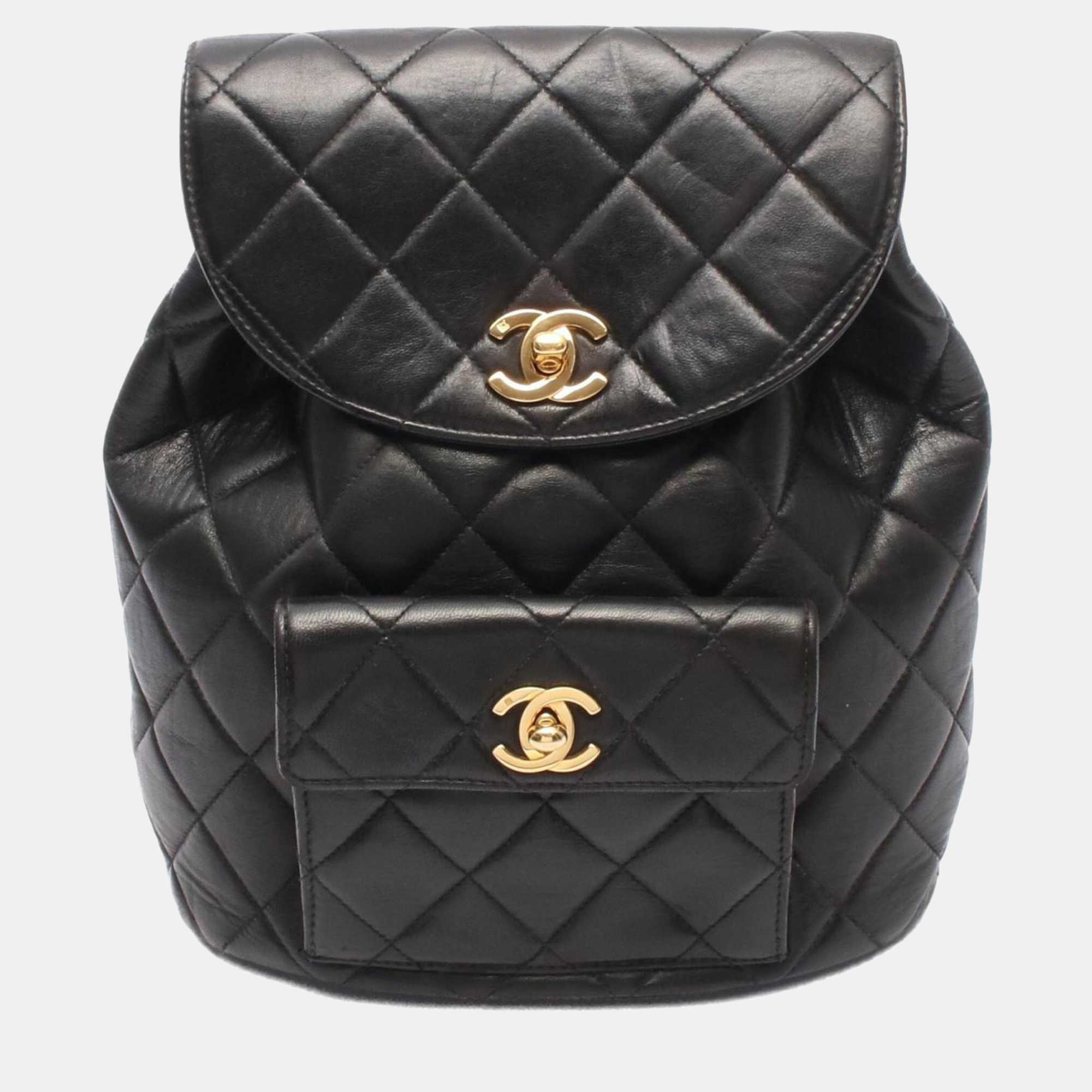 Pre-owned Chanel Matelasse Backpack Bag In Lambskin Leather Black