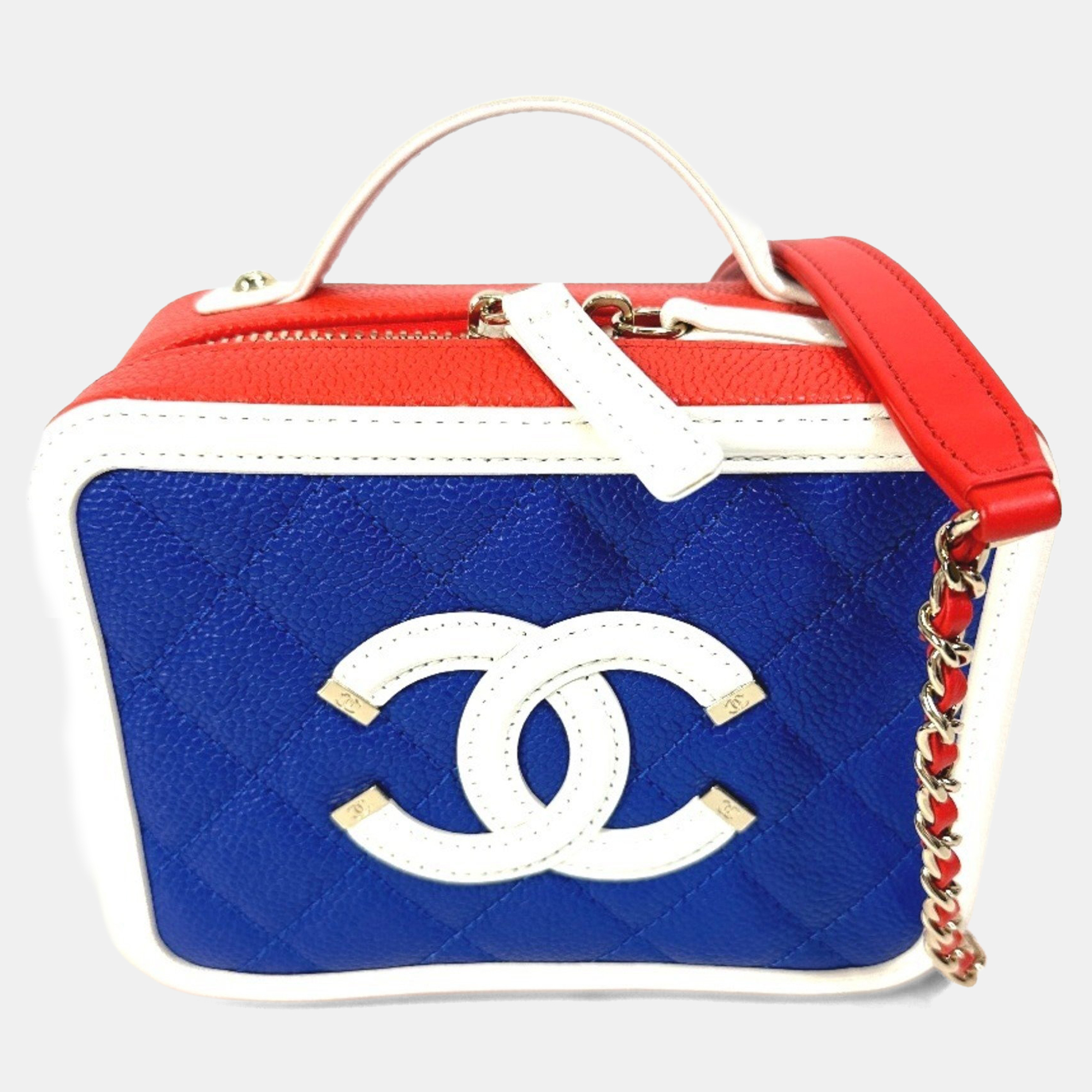 

Chanel Coco Mark Cc Filigree Vanity Bag Tricolor Shoulder Caviar Leather Red, Multicolor