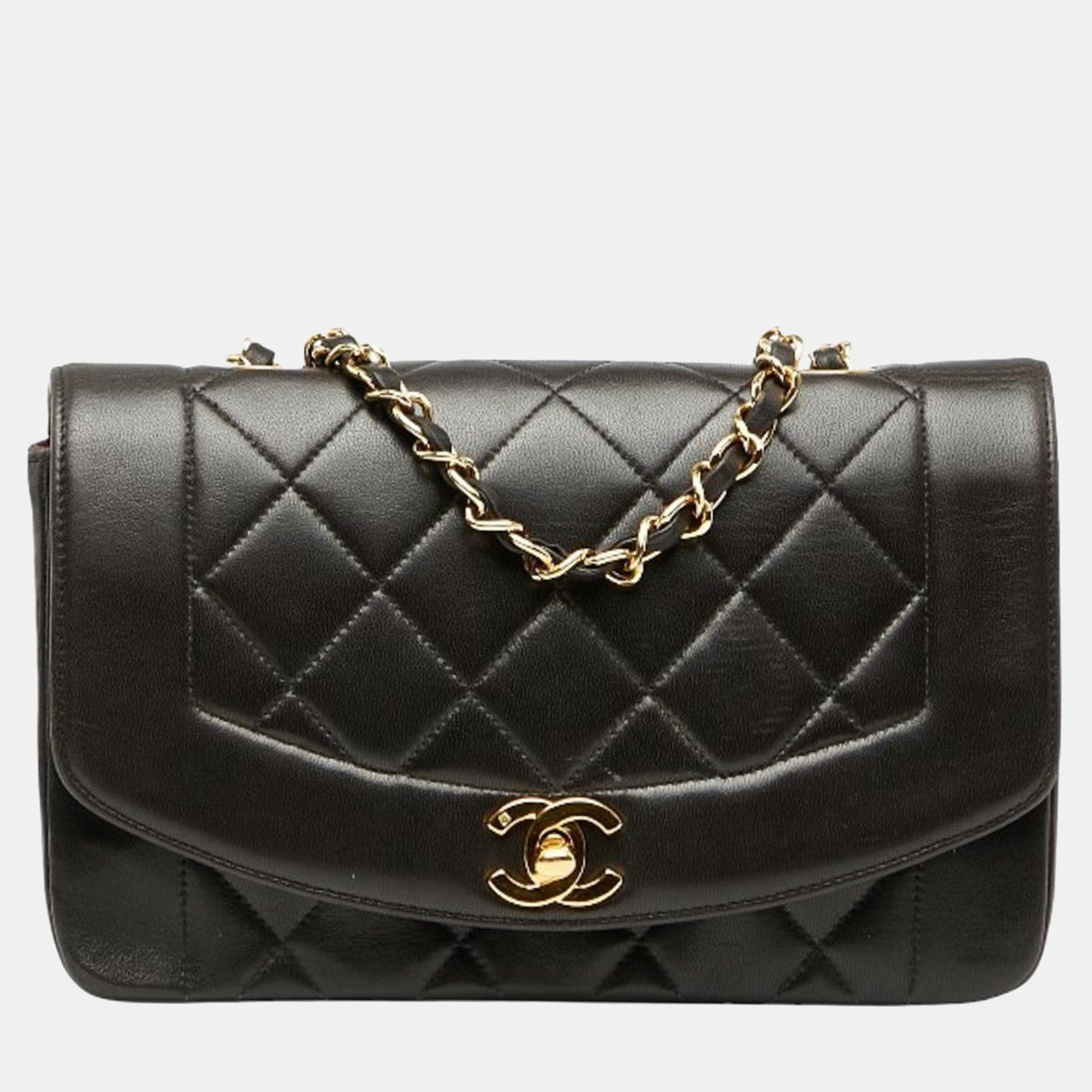 

Chanel Diana 23 Matelasse Coco Mark Chain Shoulder Bag In Black Lambskin
