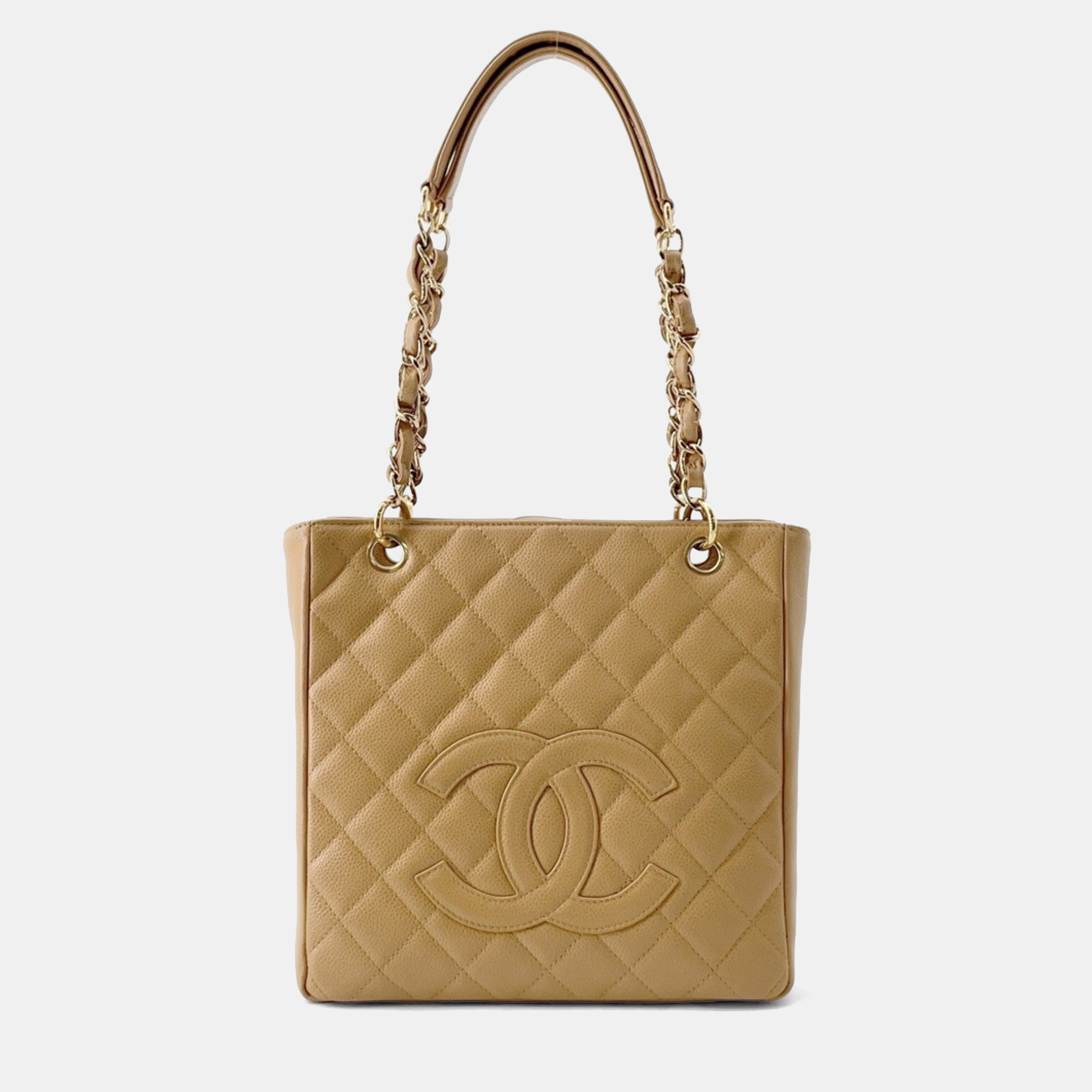 Pre-owned Chanel Matelasse Coco Mark Tote Bag Pst Beige In Sand