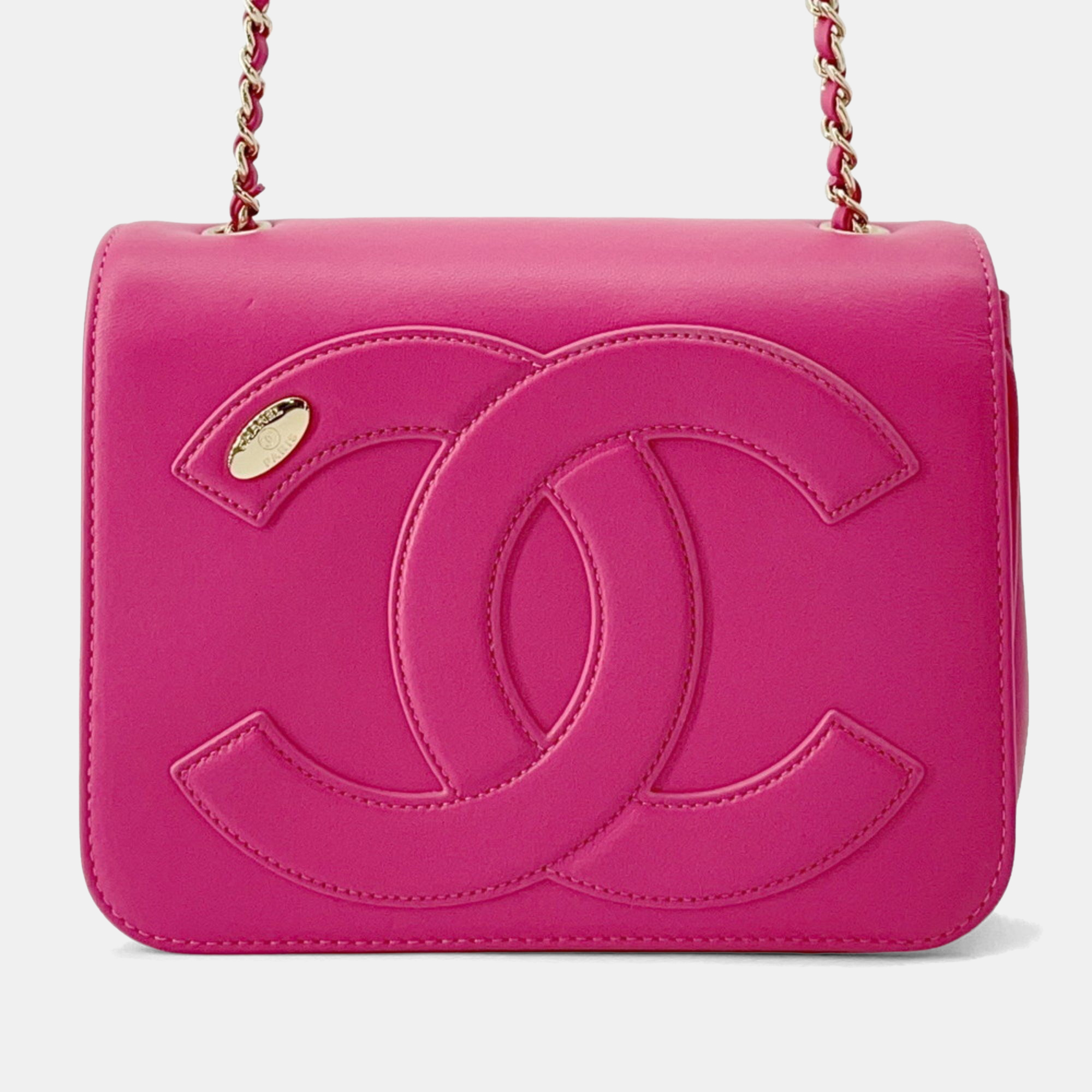 

Chanel Chain Shoulder Bag With Coco Mark Lambskin, Pink