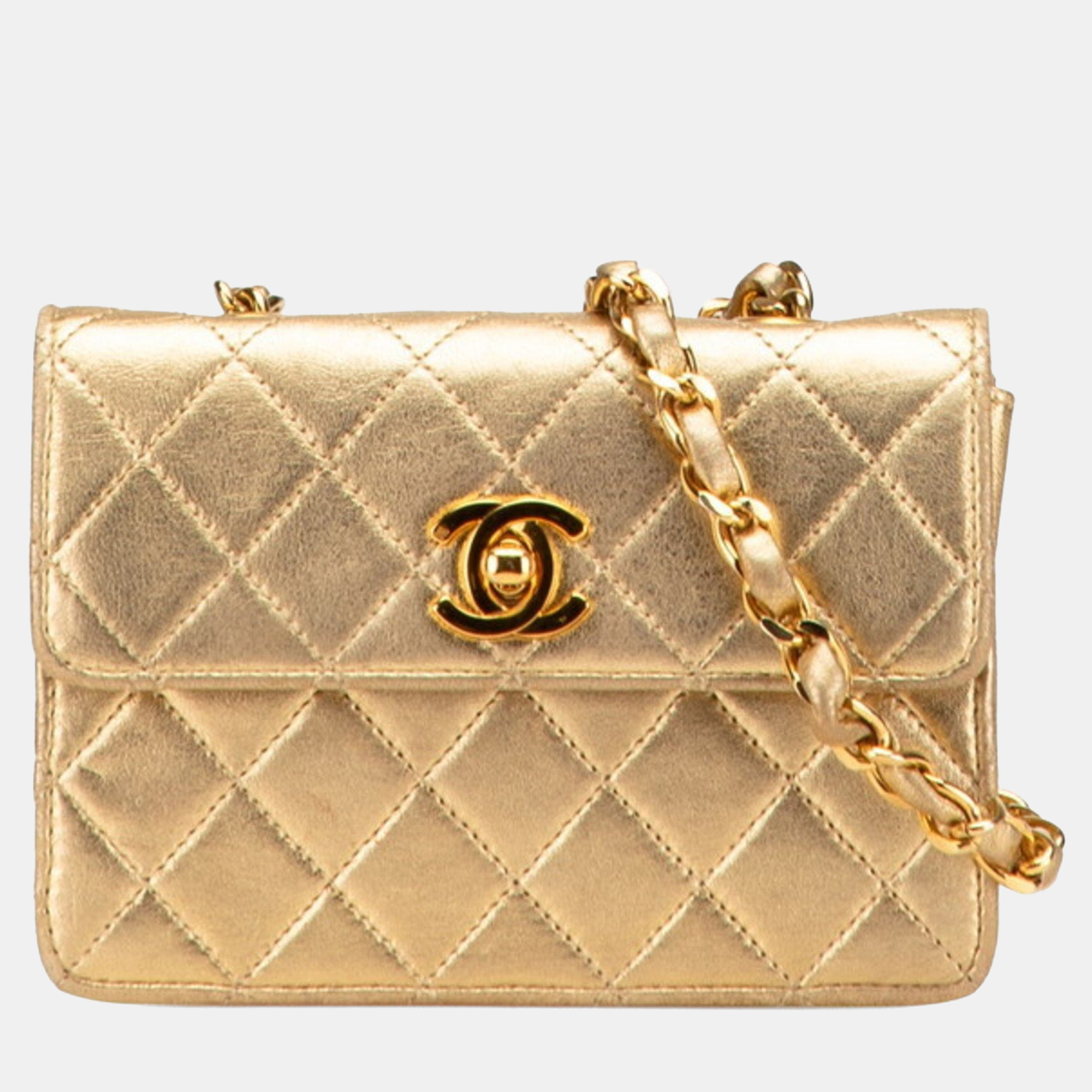 

Chanel Mini Matelasse Coco Mark Chain Shoulder Bag In Gold Lambskin