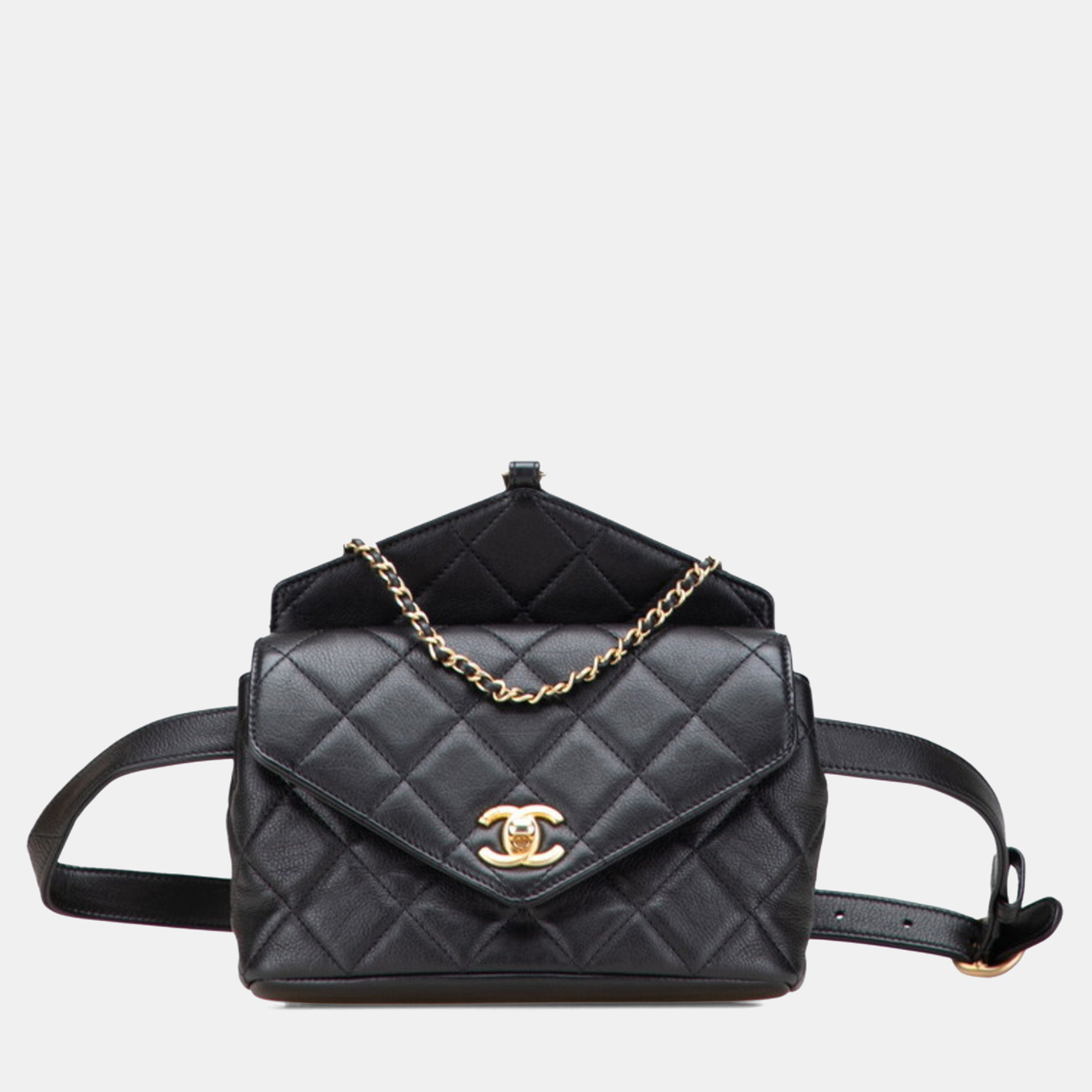 Pre-owned Chanel Coco Mark Matelasse Body Bag/waist Bag/pouch 2-way Black Lambskin