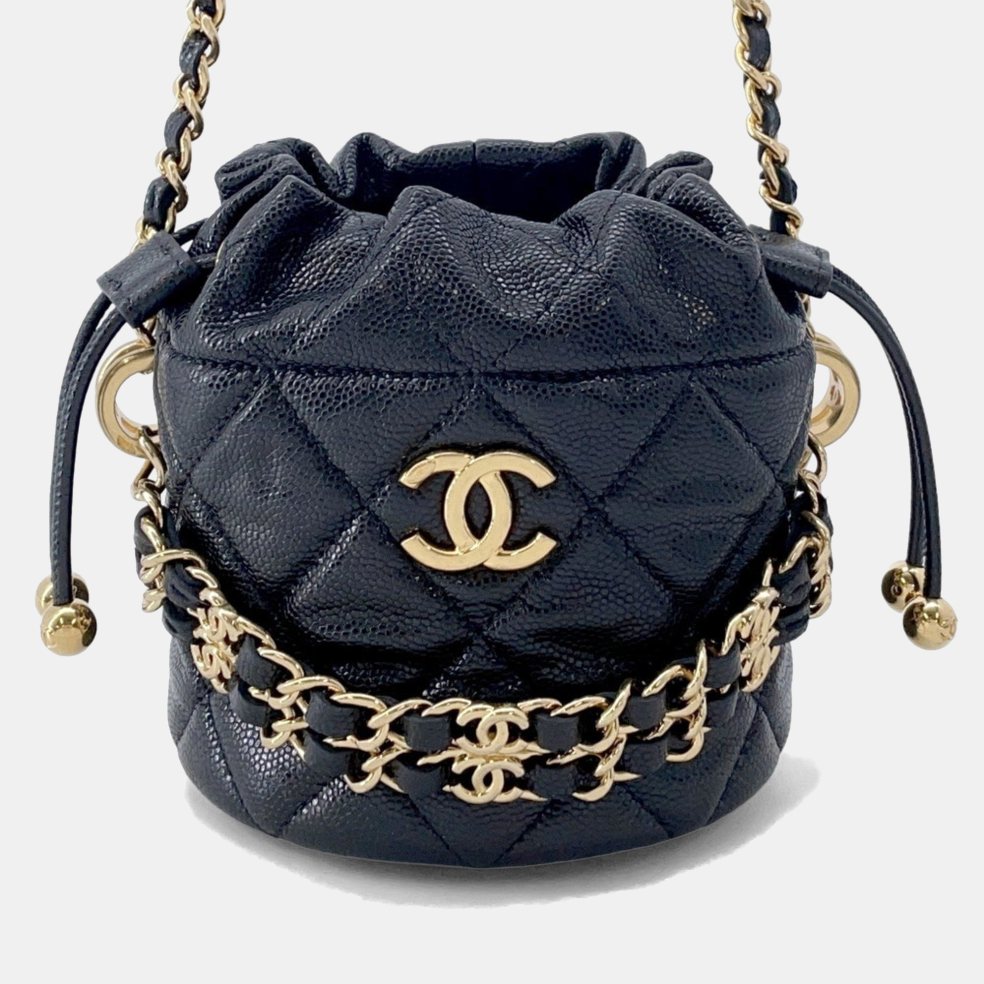 

Chanel Chain Shoulder Bag Matelasse Coco Mark Bucket Caviar Skin Black