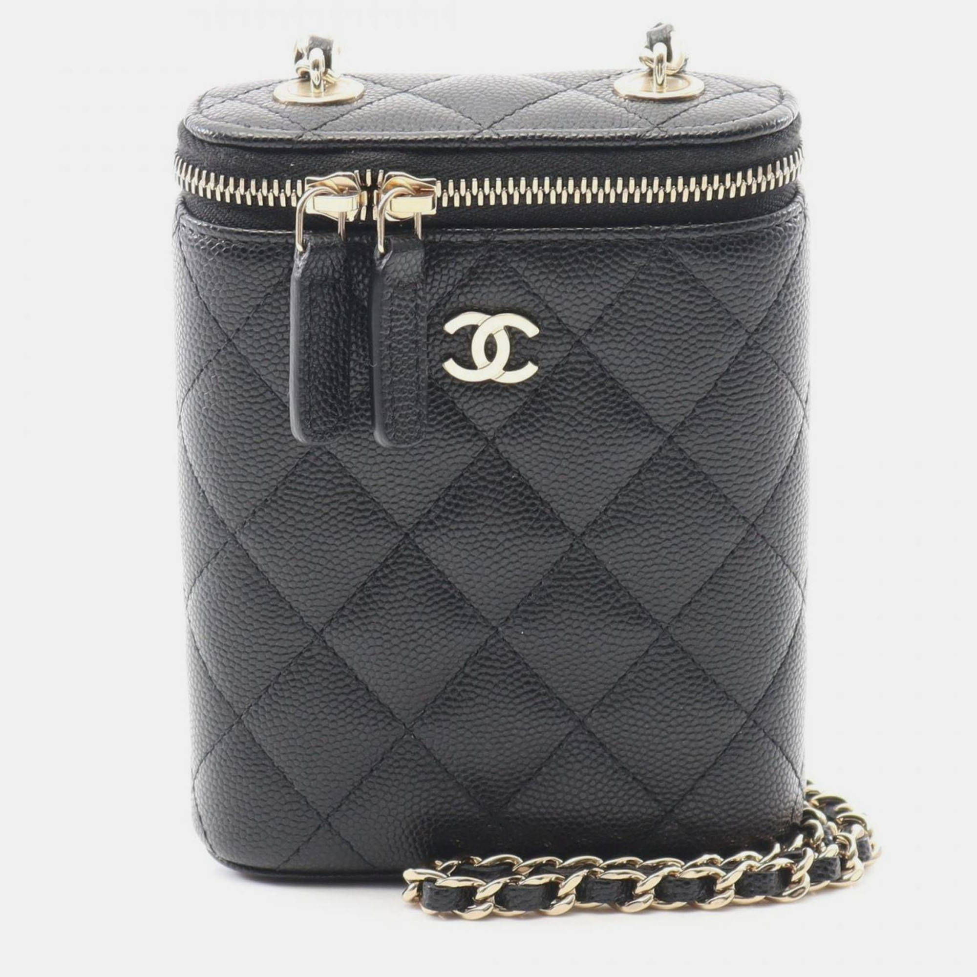 

Chanel Matelasse Vanity Bag Shoulder Calfskin Leather Black