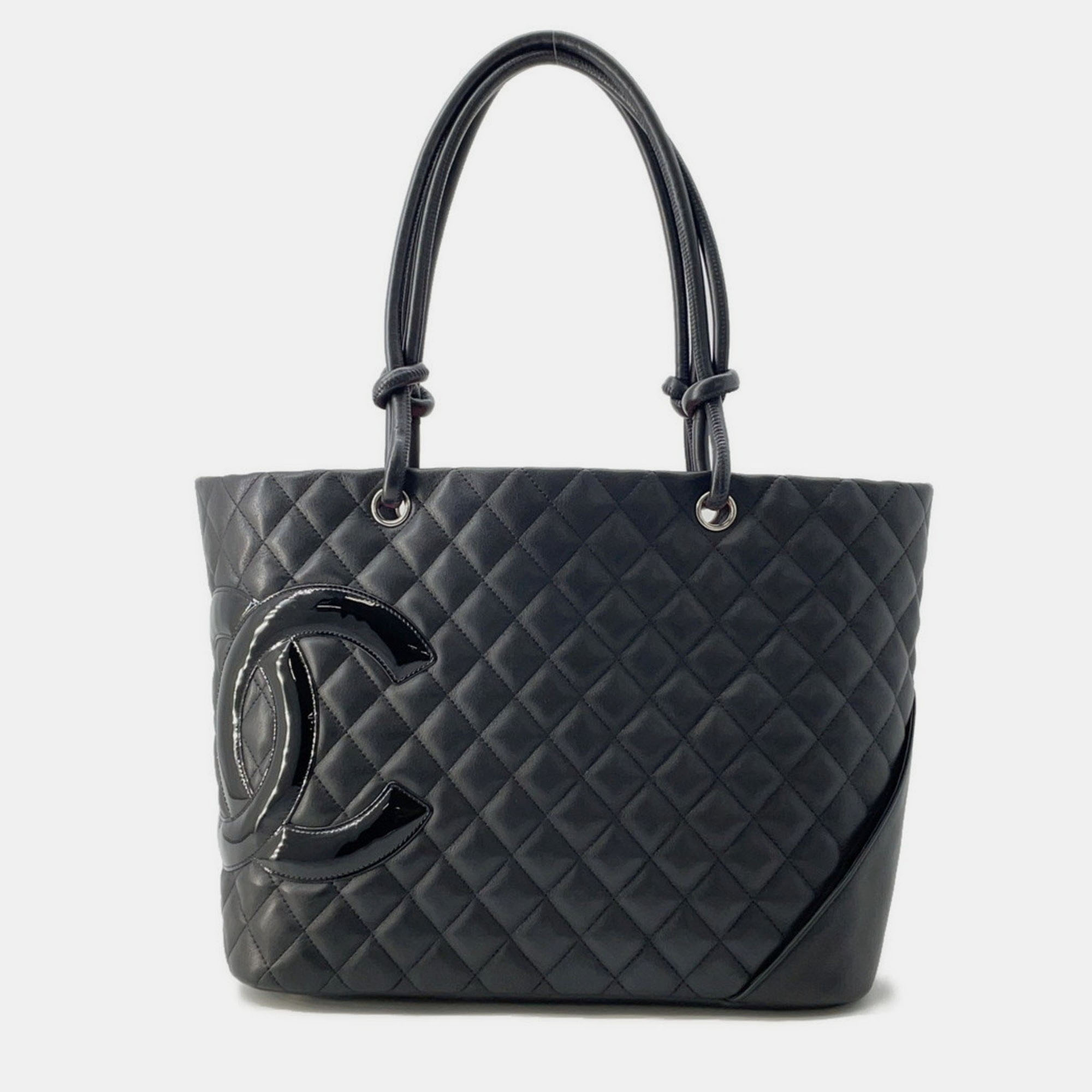 Pre-owned Chanel Tote Bag Cambon Line Large Coco Mark Leather Patent Black