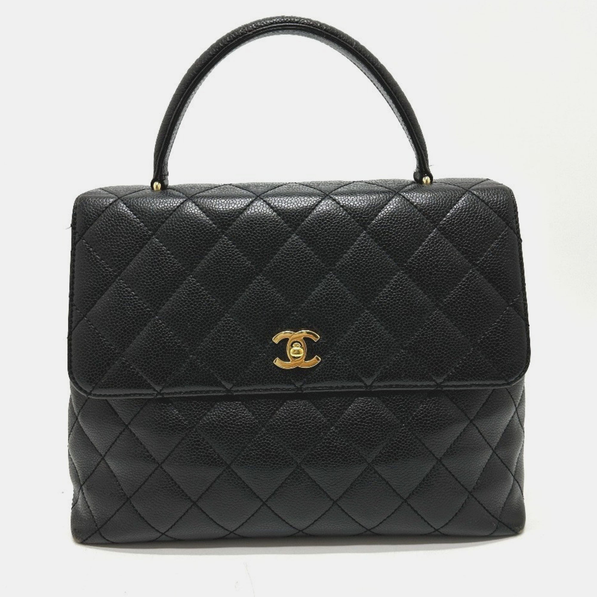 Pre-owned Chanel Coco Mark Matelasse Tote Bag With Top Handles Caviar Leather Black