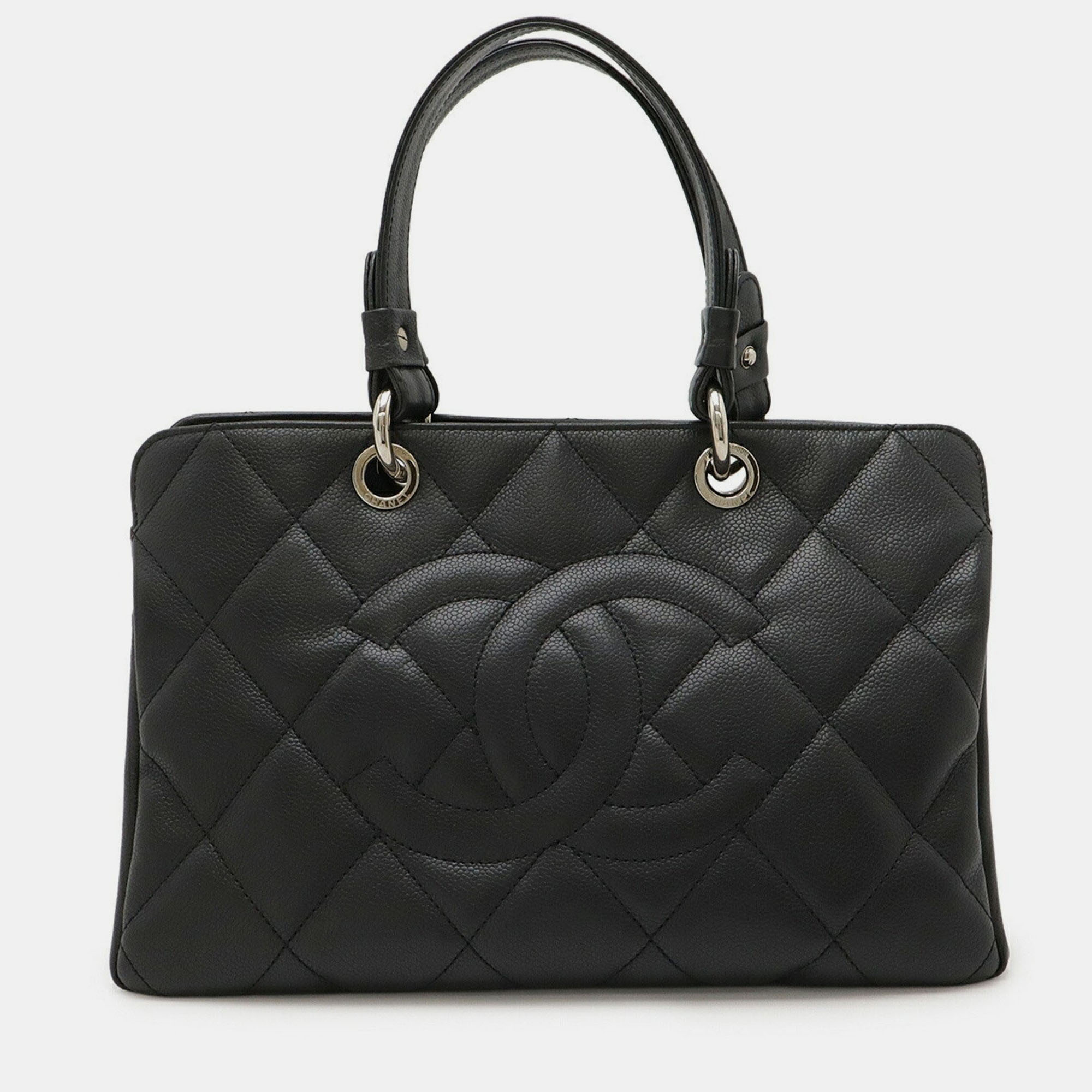 

Chanel Matelasse Coco Mark Handbag Tote Bag In Caviar Leather And Black