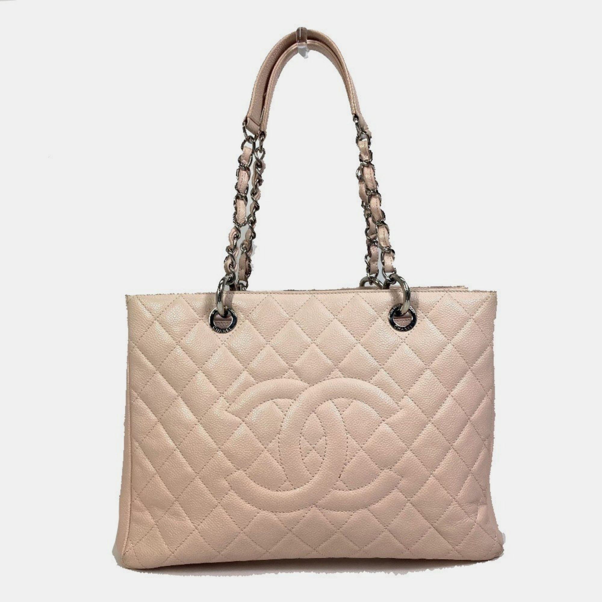 Pre-owned Chanel Cc Coco Mark Matelasse Chain Gst Shoulder Bag Tote In Caviar Skin Pink