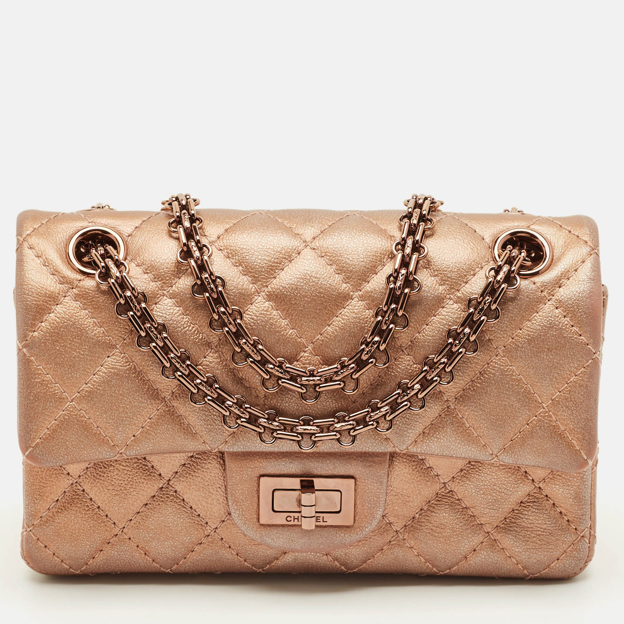 

Chanel Reissue 2.55 Classic 224 Rose Gold Quilted Leather Flap Bag, Orange