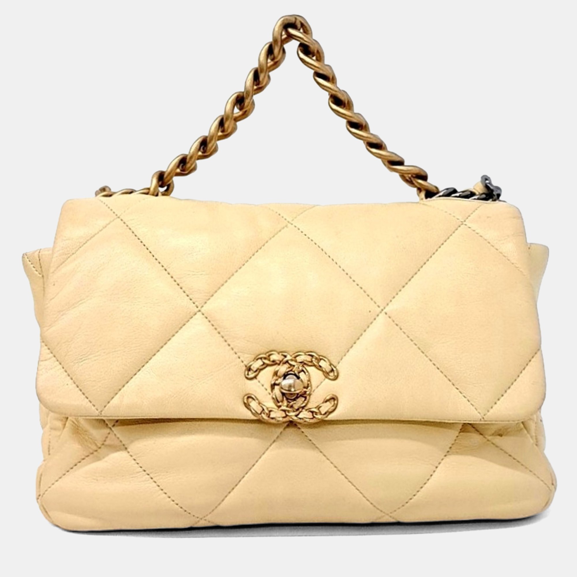 

Chanel Yellow Leather 19 Flap Bag Large