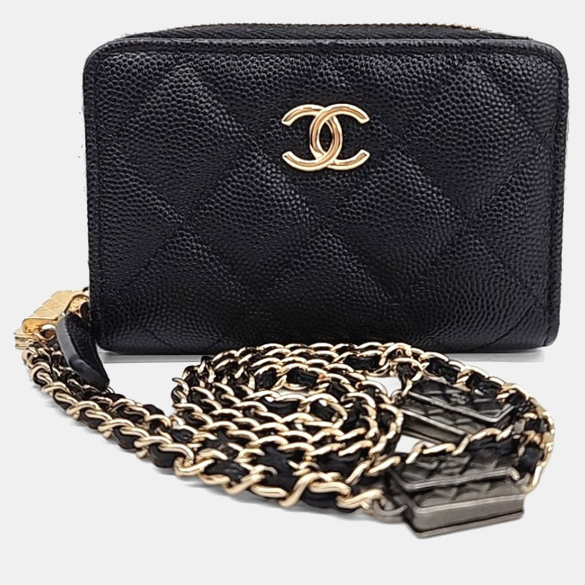 

Chanel Black Caviar Leather Caviar Chain Card Holder