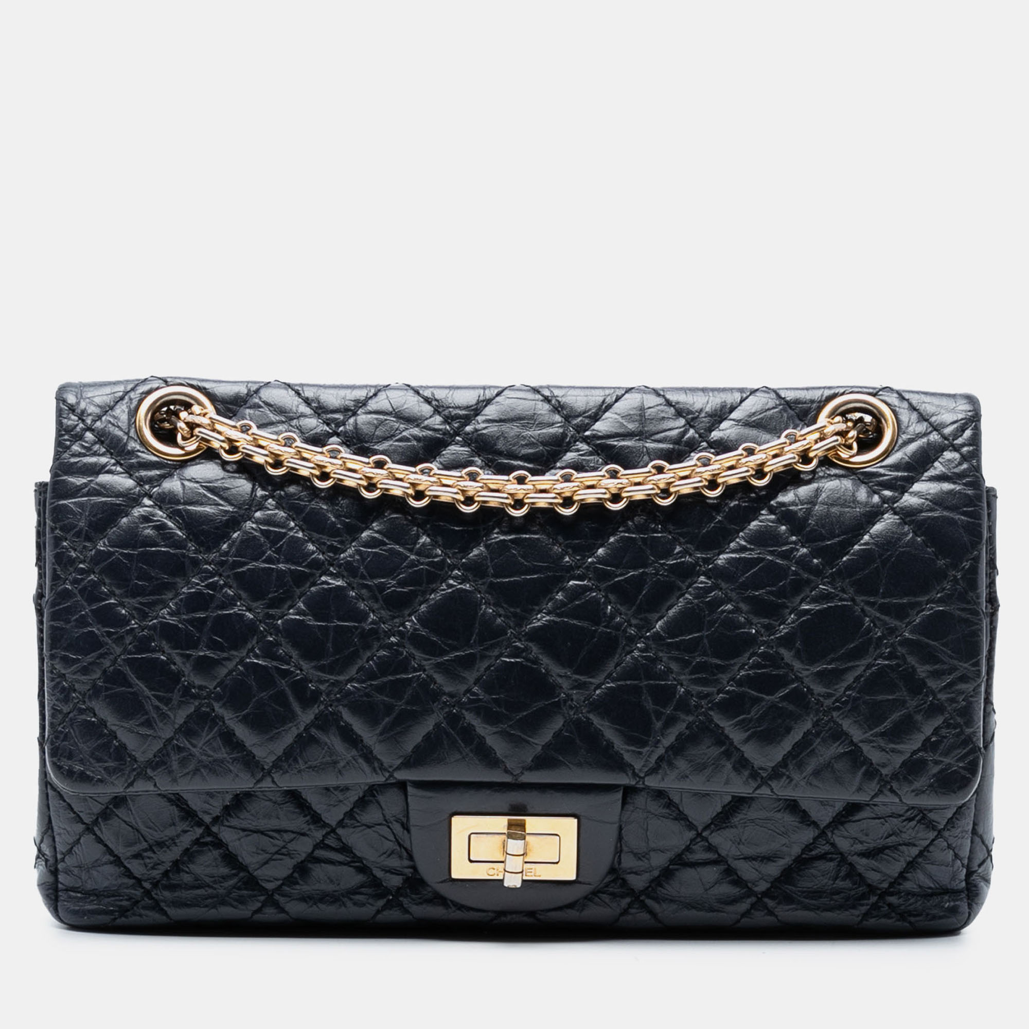 

Chanel Black Reissue 2.55 Quilted Aged Calfskin Double Flap 225