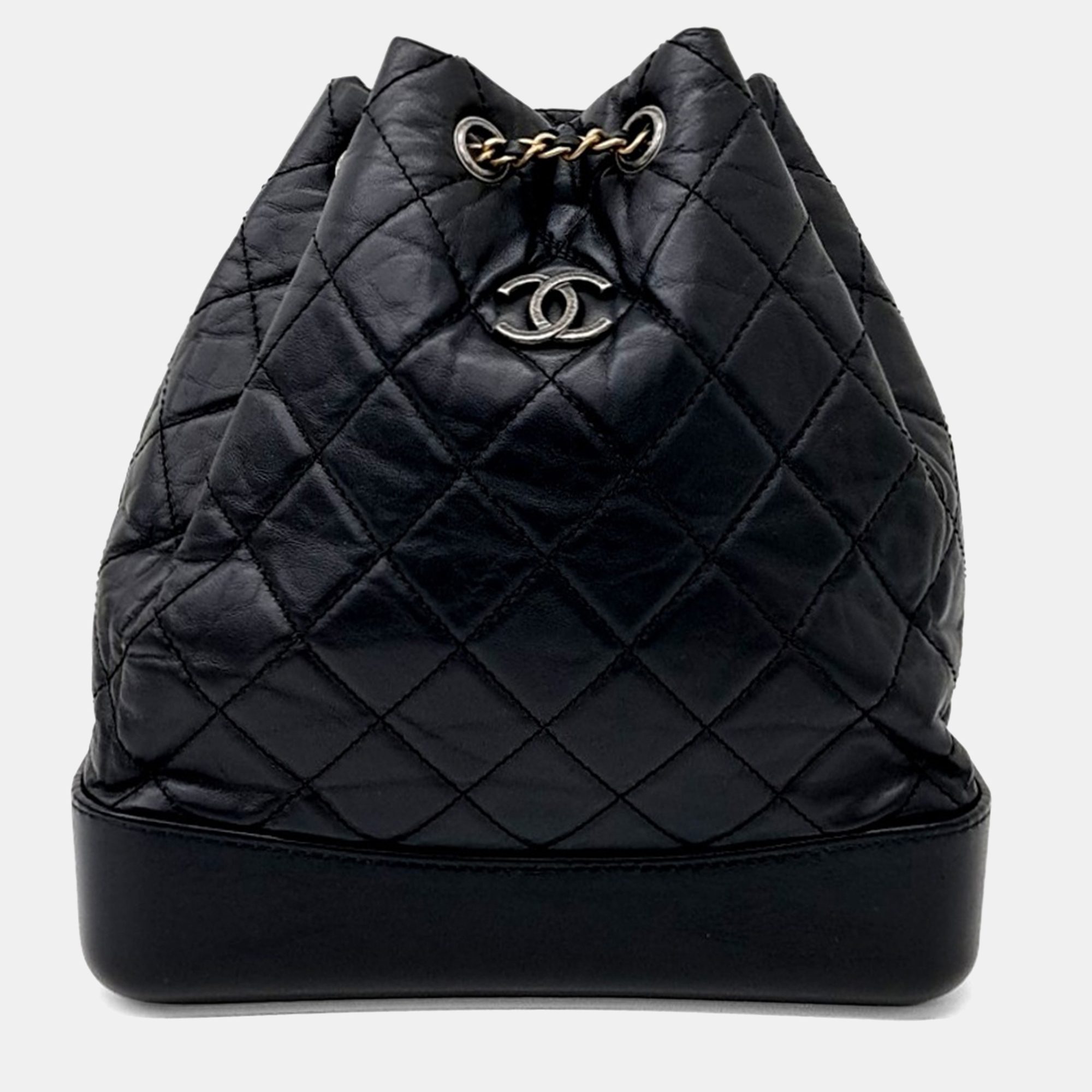 Click to view more detailed imagery on our partner's website Pre-owned Chanel Black Leather Gabrielle Backpack Medium