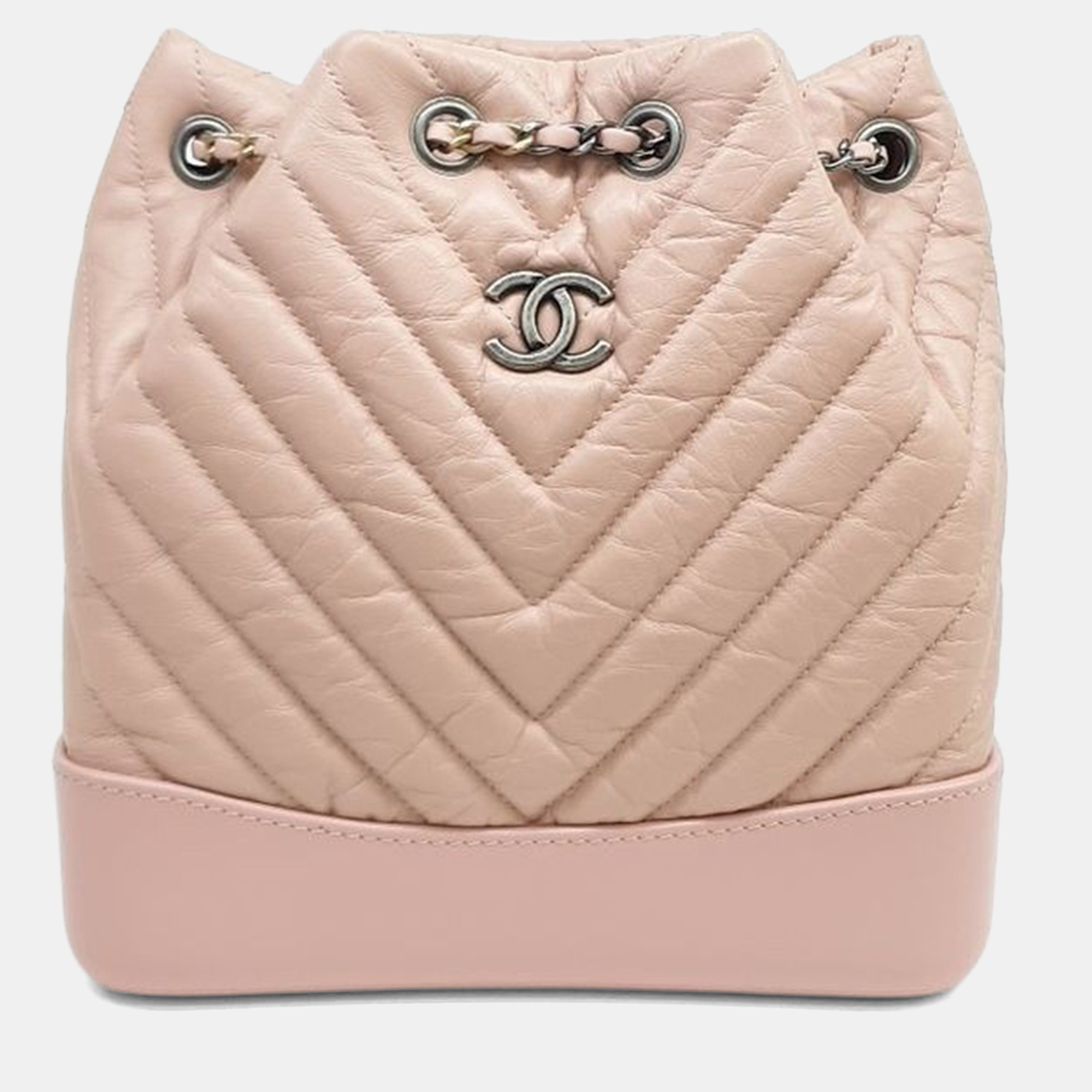 

Chanel Pink Leather Gabrielle Chevron Backpack