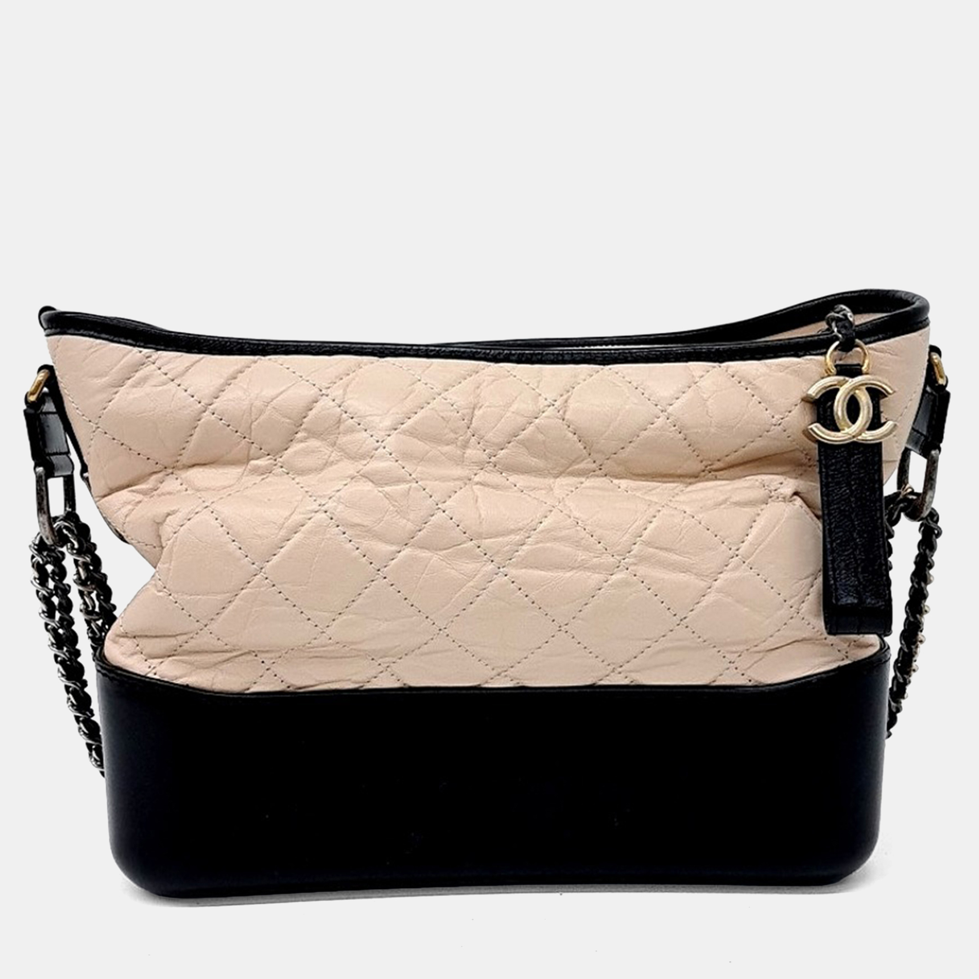 

Chanel Beige Black Leather Gabrielle Hobo Bag Medium