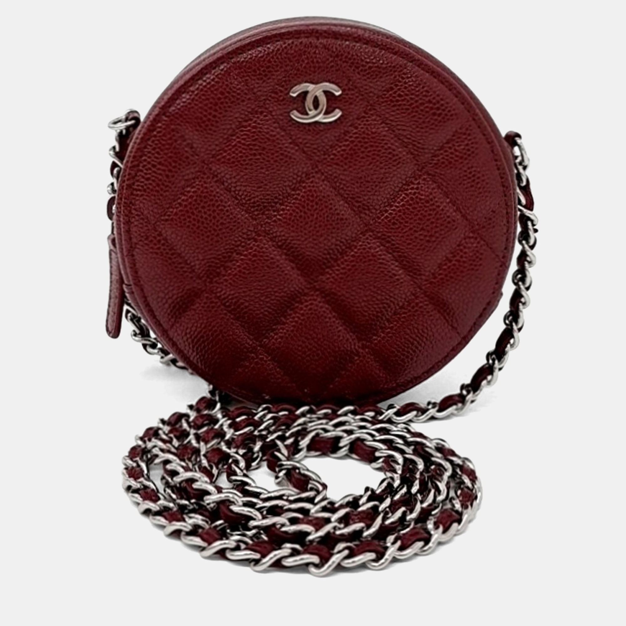 Chanel Red Leather Round Crossbody Bag