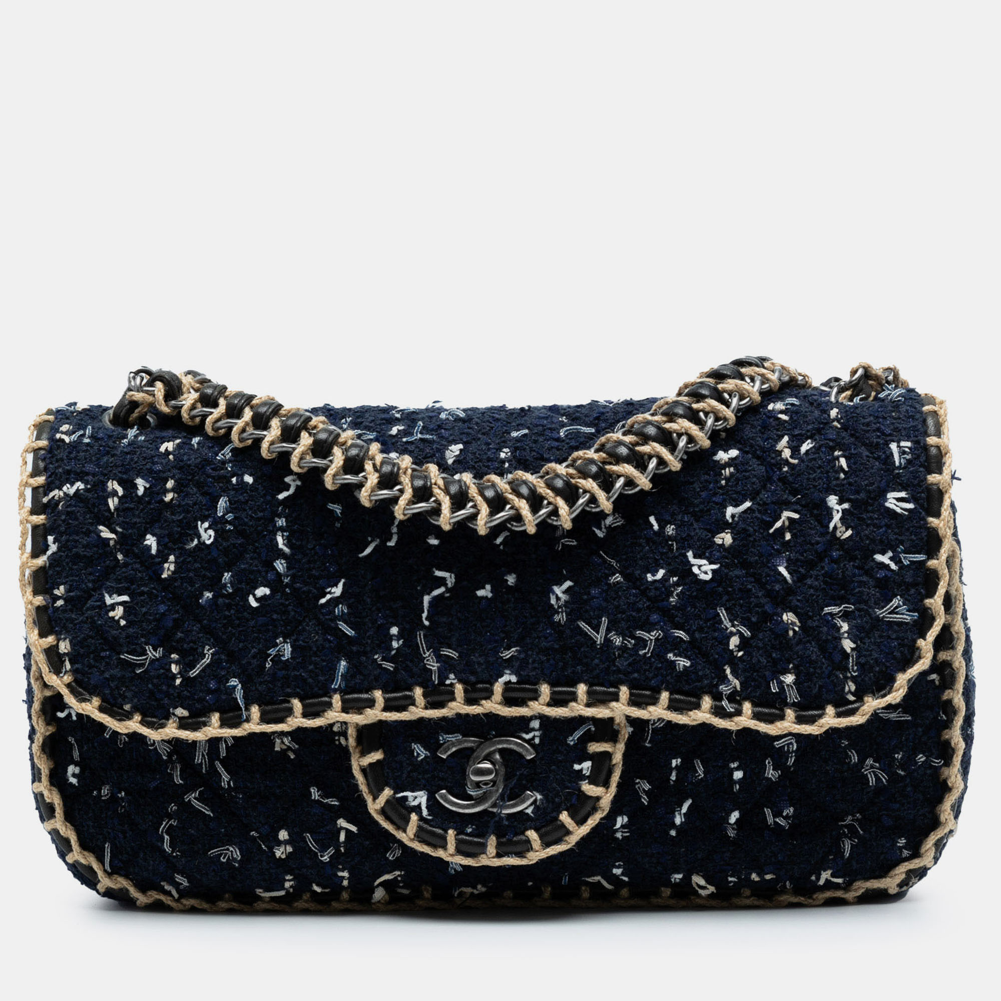 

Chanel Blue Quilted Tweed St Tropez Flap
