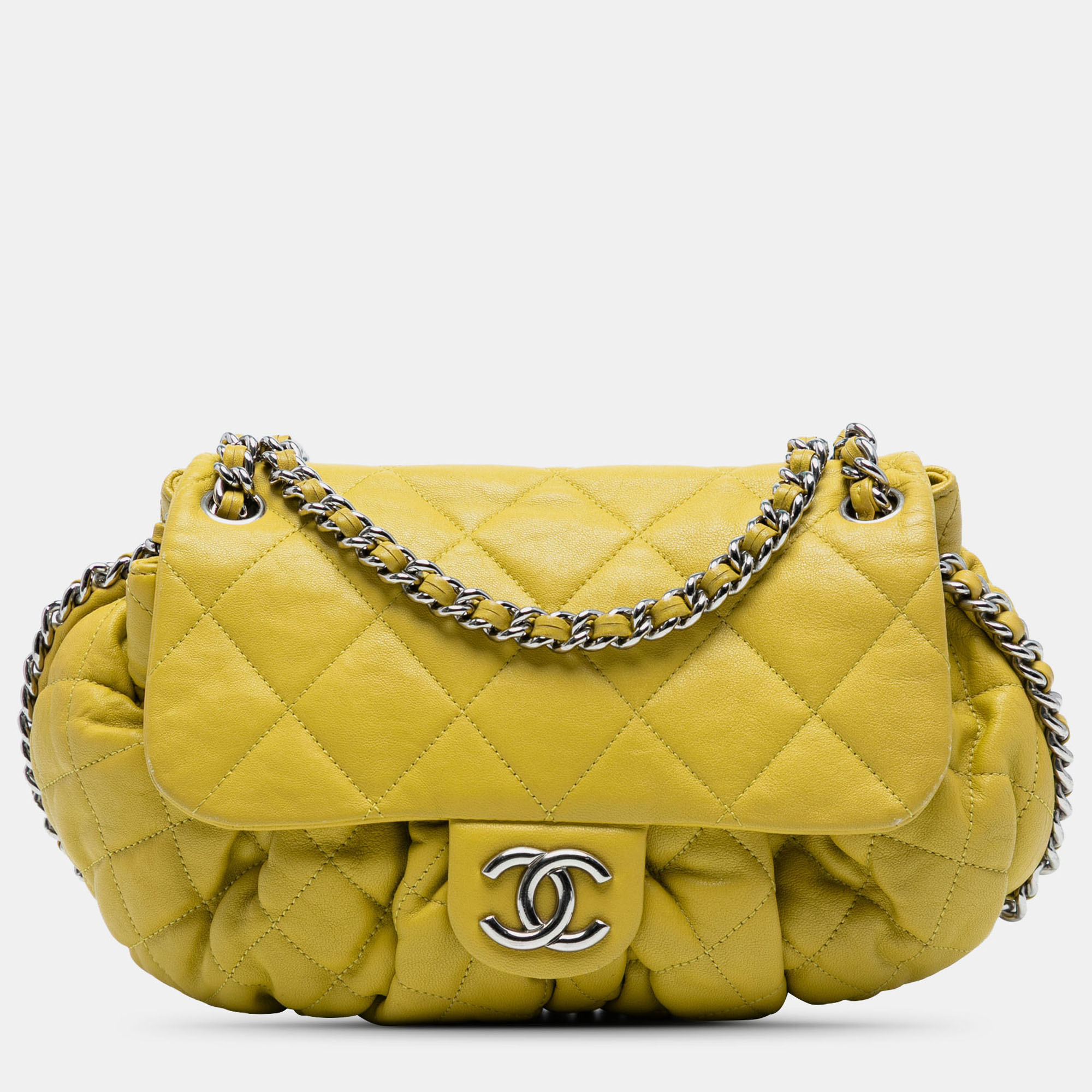 

Chanel Yellow CC Quilted Lambskin Chain Around Flap