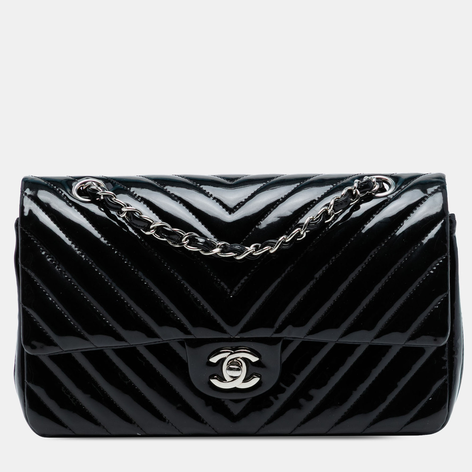 

Chanel Blue Medium Classic Chevron Patent Double Flap