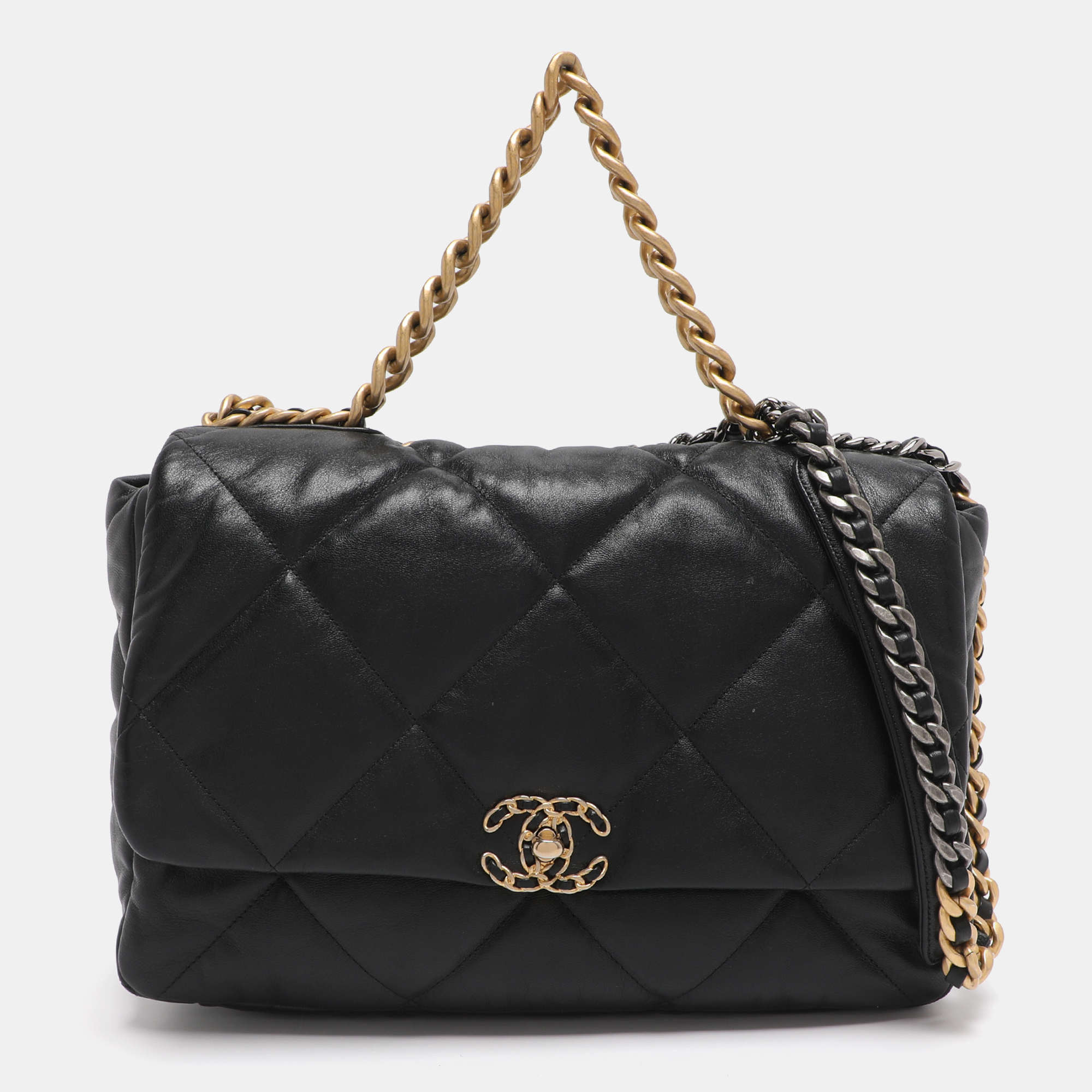 Pre-owned Chanel 19 Maxi Black Quilted Leather Flap Bag