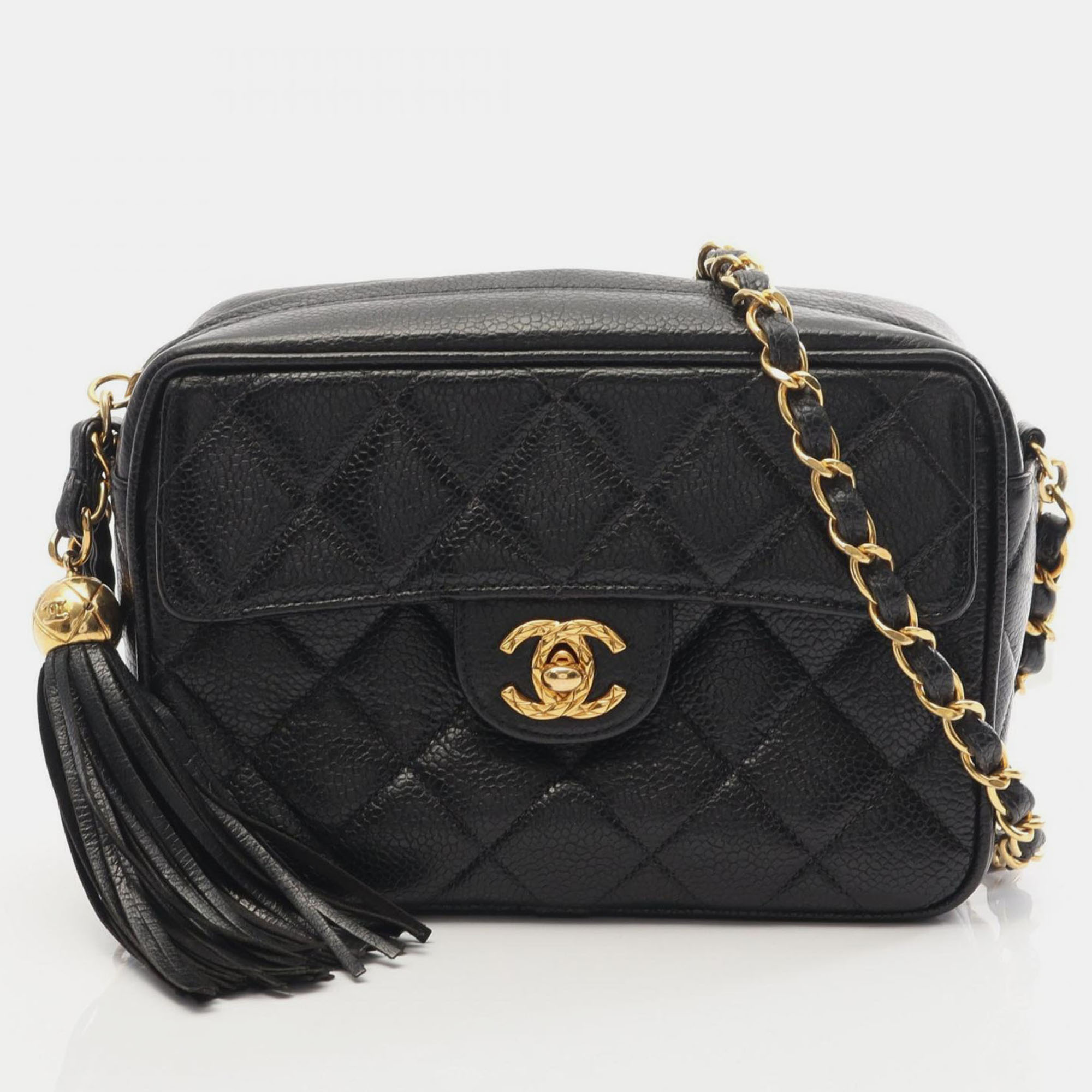 

Chanel Tassel CC Black Leather Quilted Camera Bag