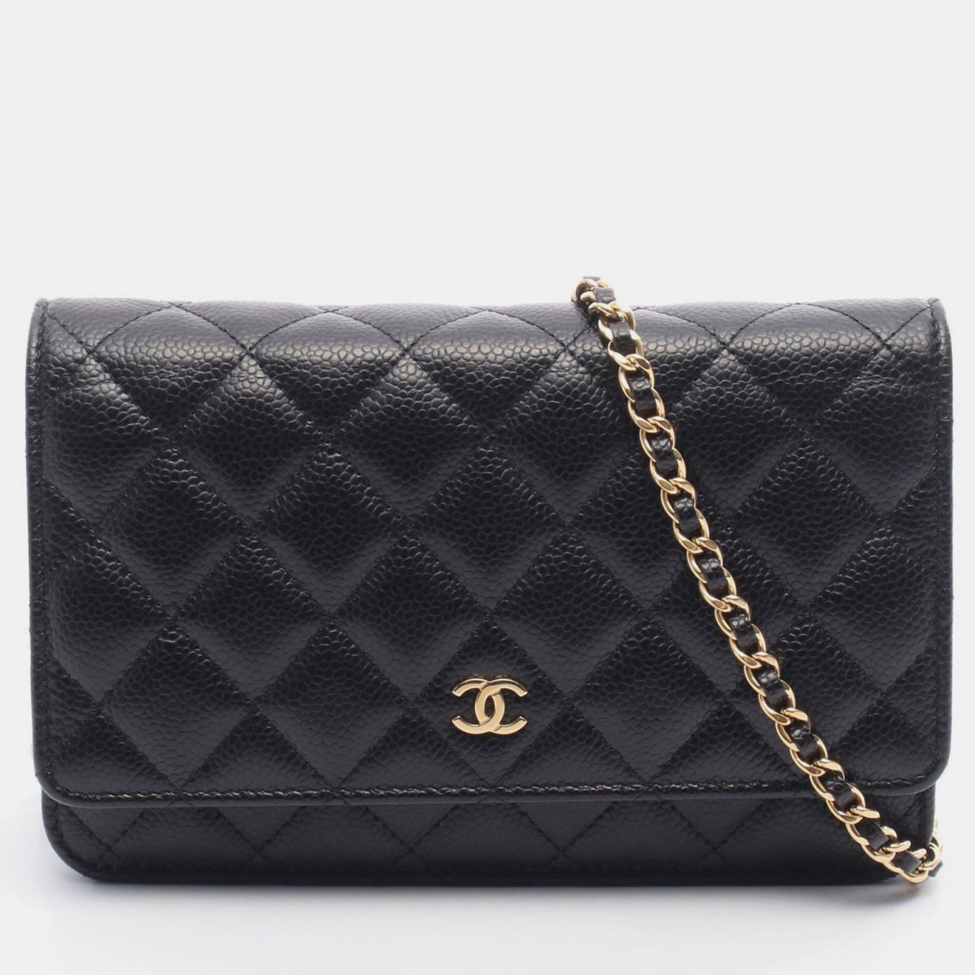 Pre-owned Chanel Classic Black Leather Wallet On Chain