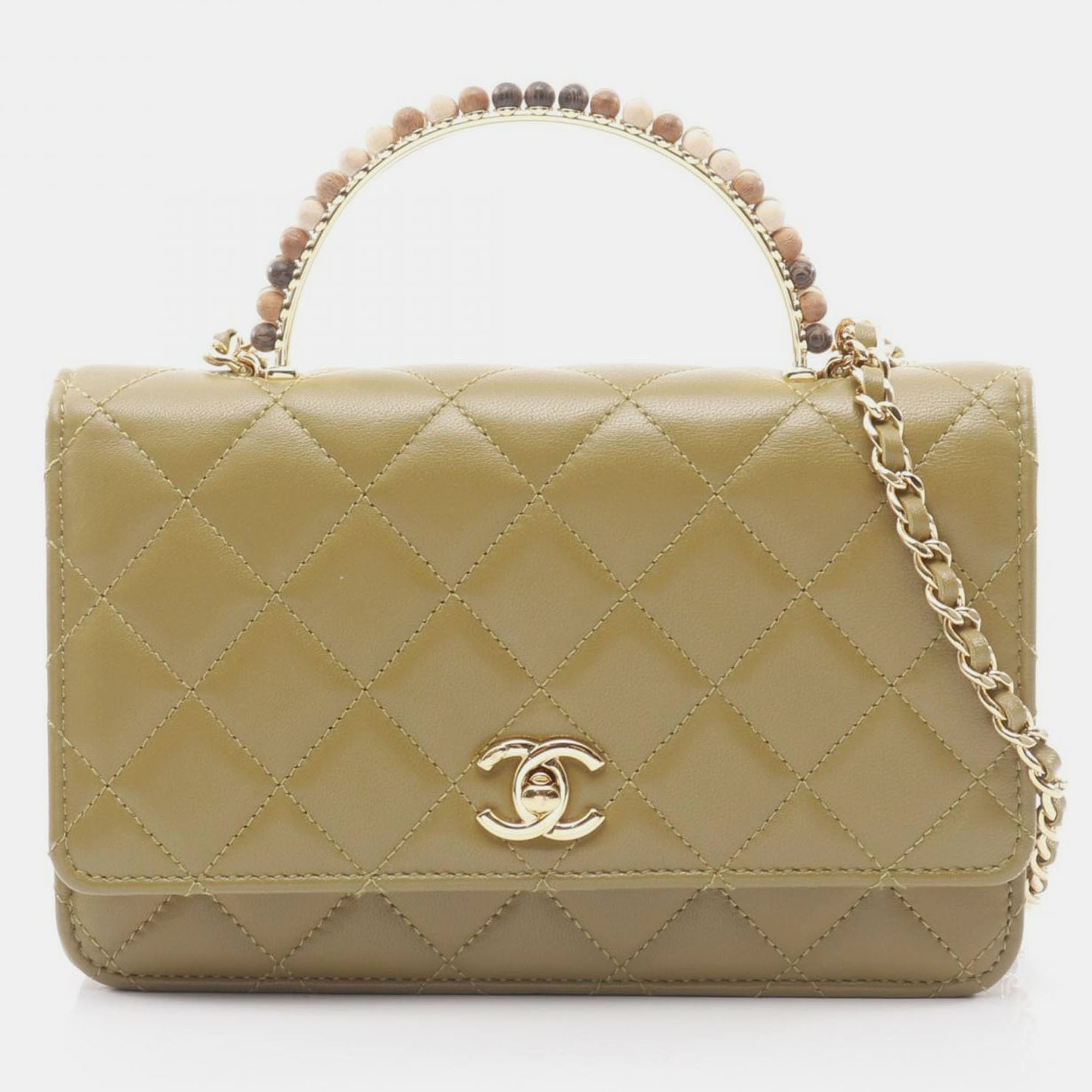 

Chanel CC Strass on Top Khaki Leather Wallet on Chain, Brown