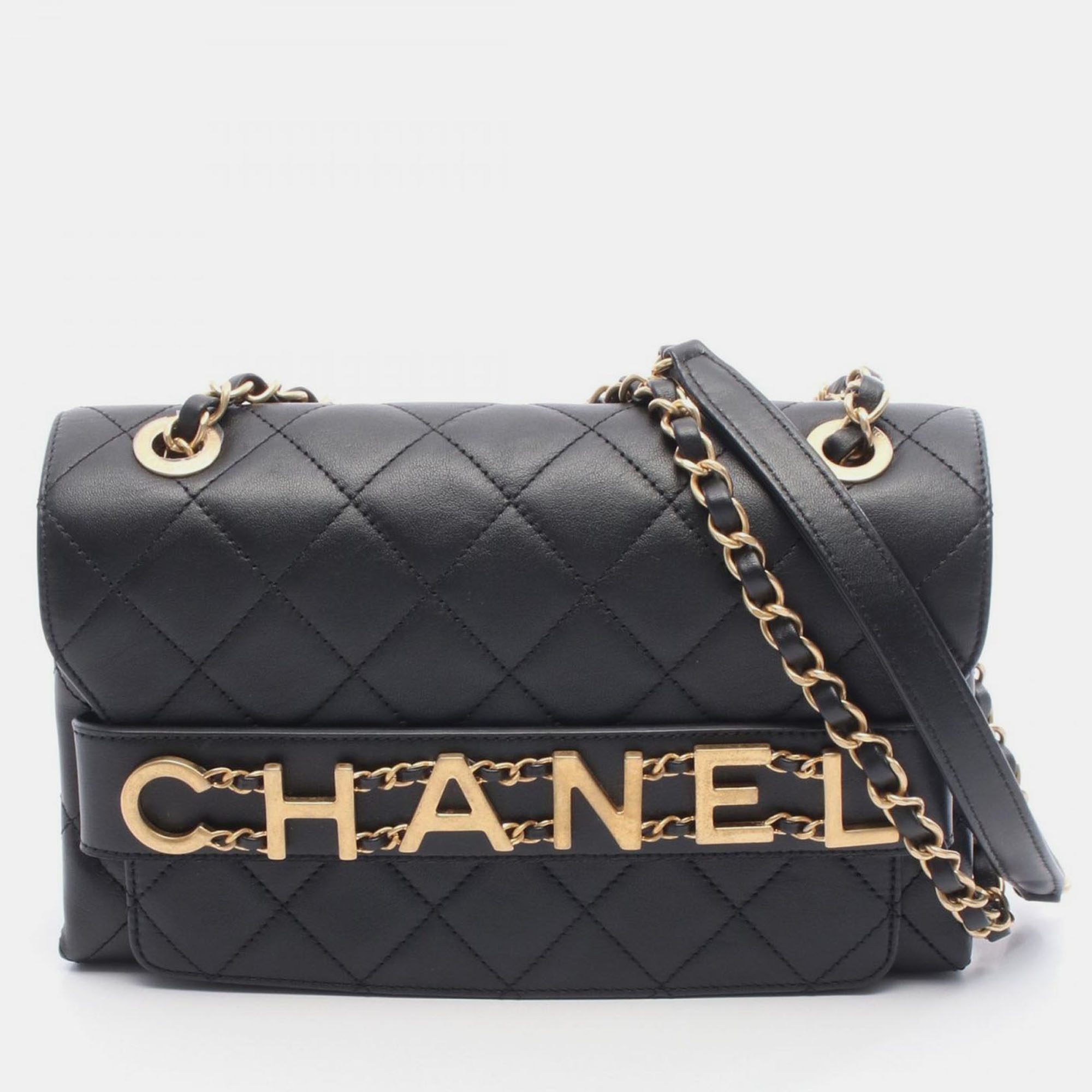 

Chanel Enchained Black Leather Flap Bag