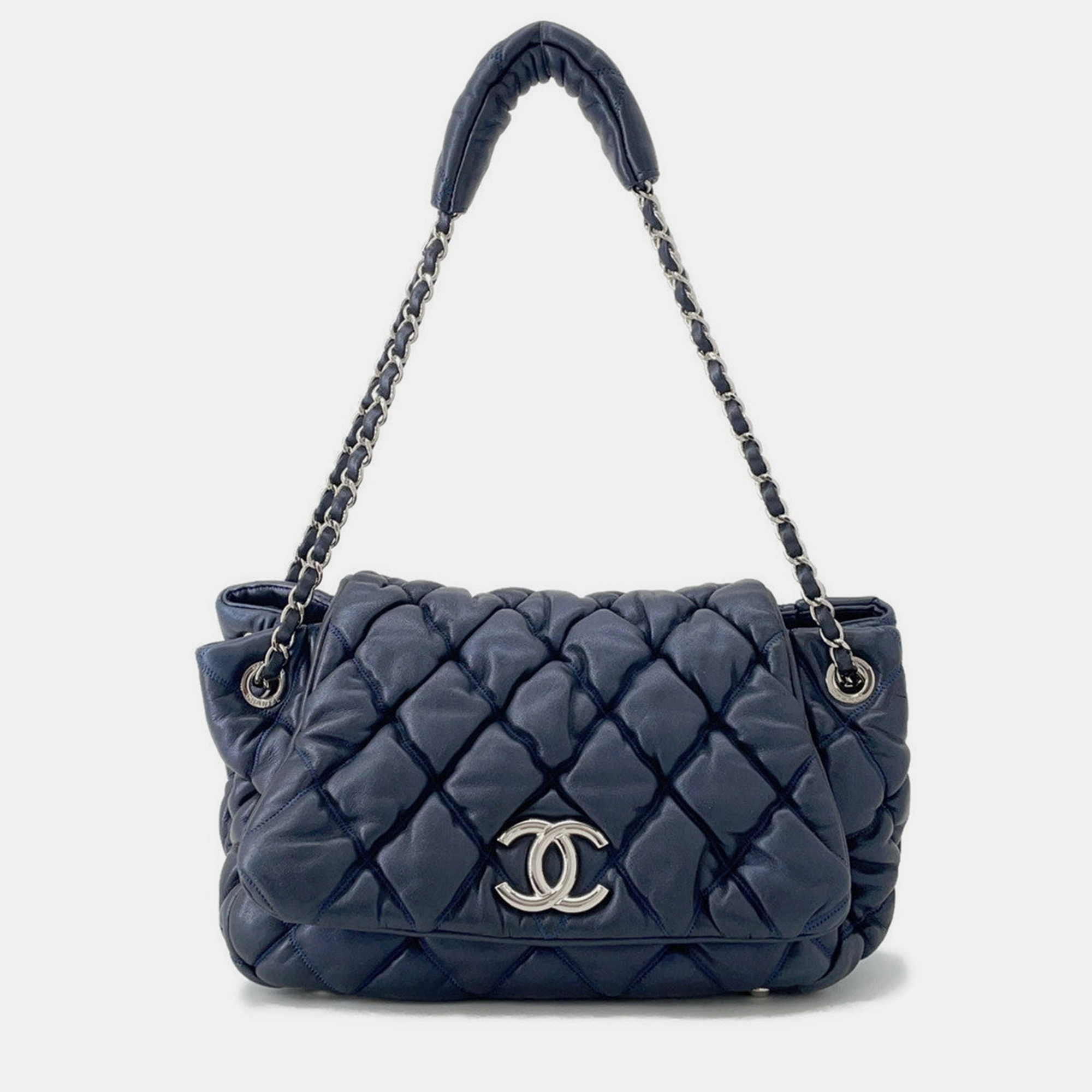 

Chanel Bubble Quilt Chain shoulder Bag Navy Lambskin, Blue