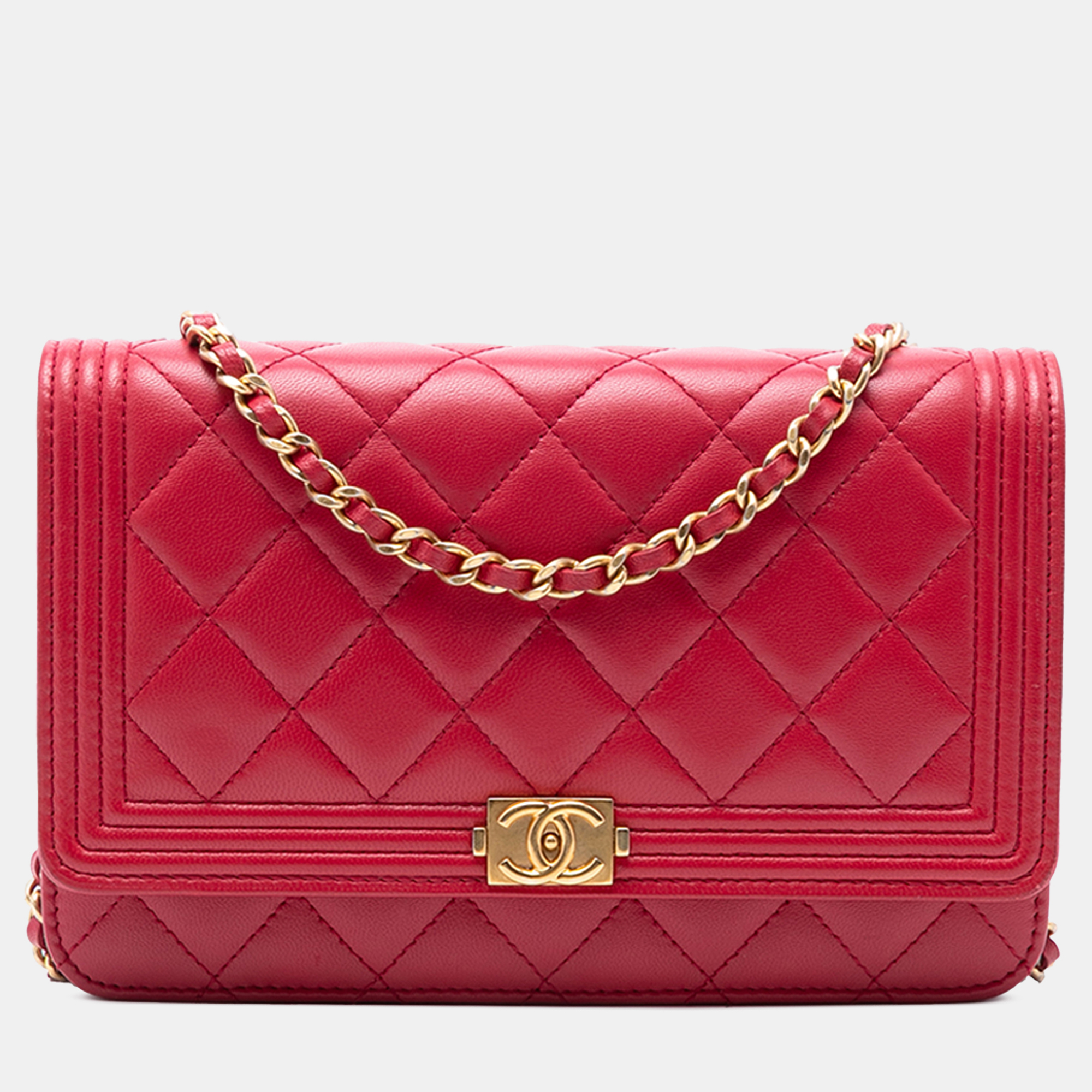 

Chanel Red Quilted Lambskin Boy Wallet On Chain
