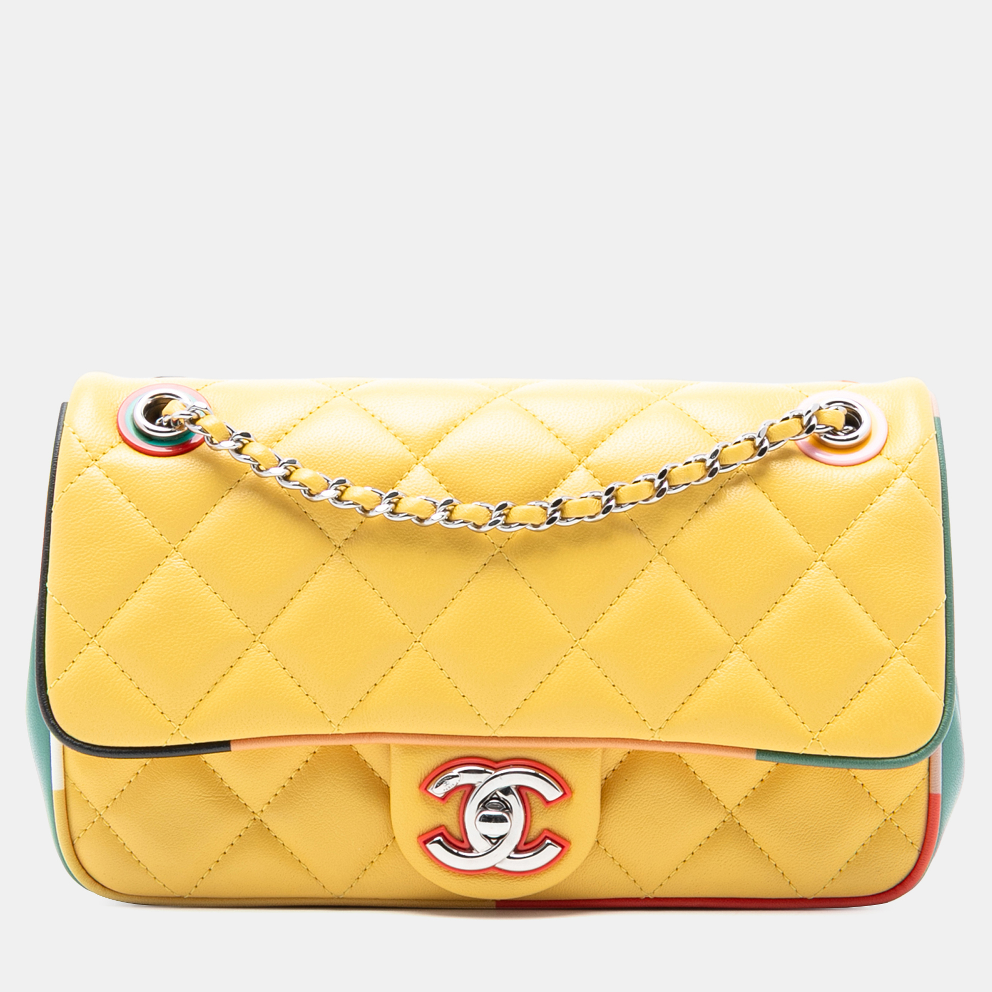 

Chanel Yellow Small CC Quilted Multicolor Lambskin Acrylic Cuba Flap