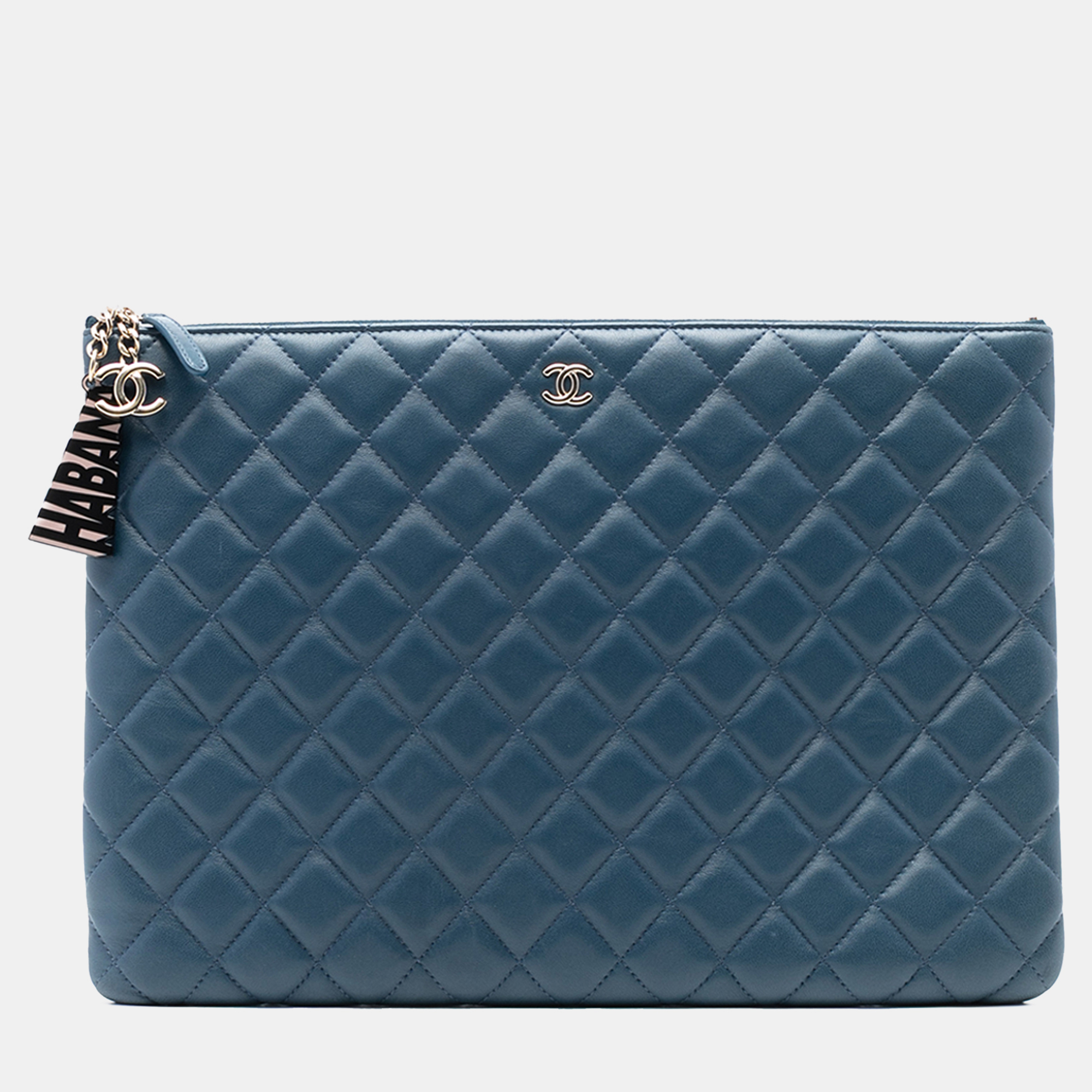 

Chanel Blue Large Quilted Lambskin La Habana O Case Clutch