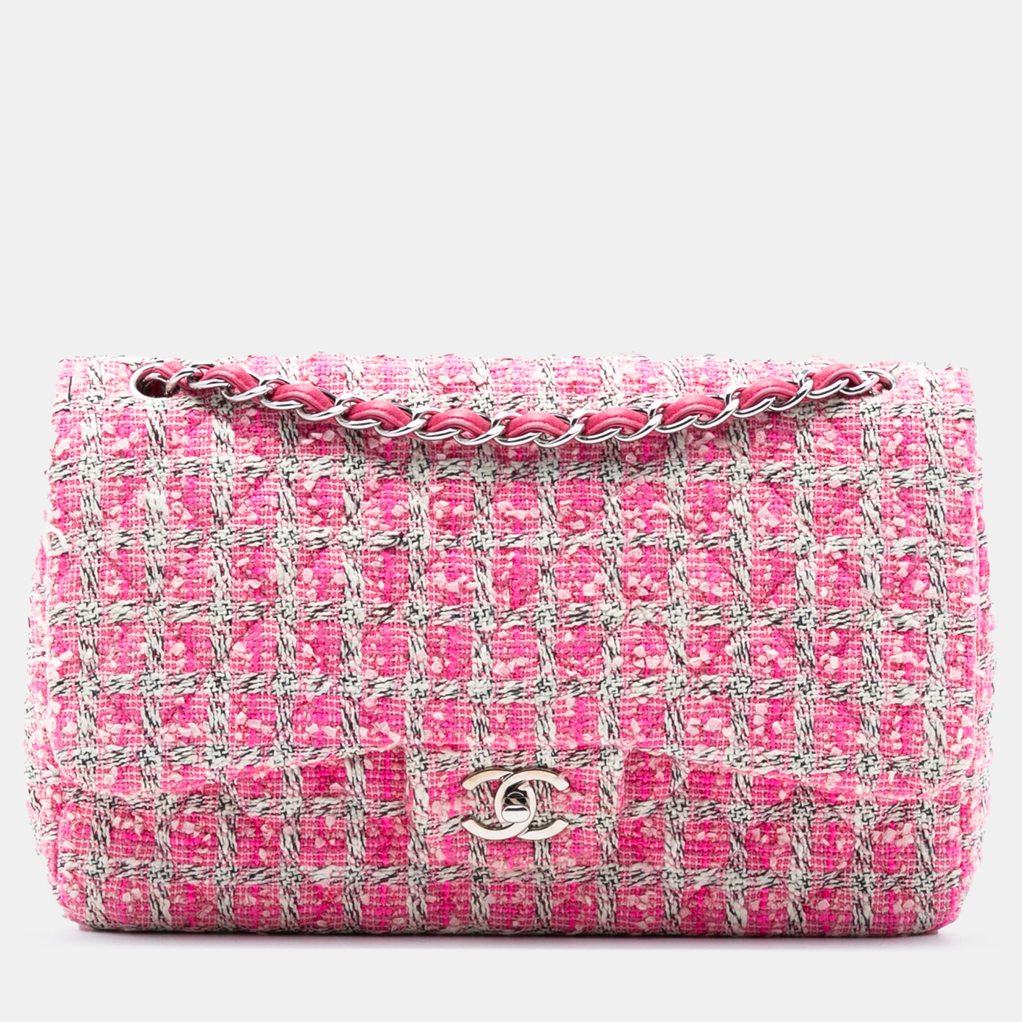 

Chanel Pink Jumbo Classic Tweed Double Flap