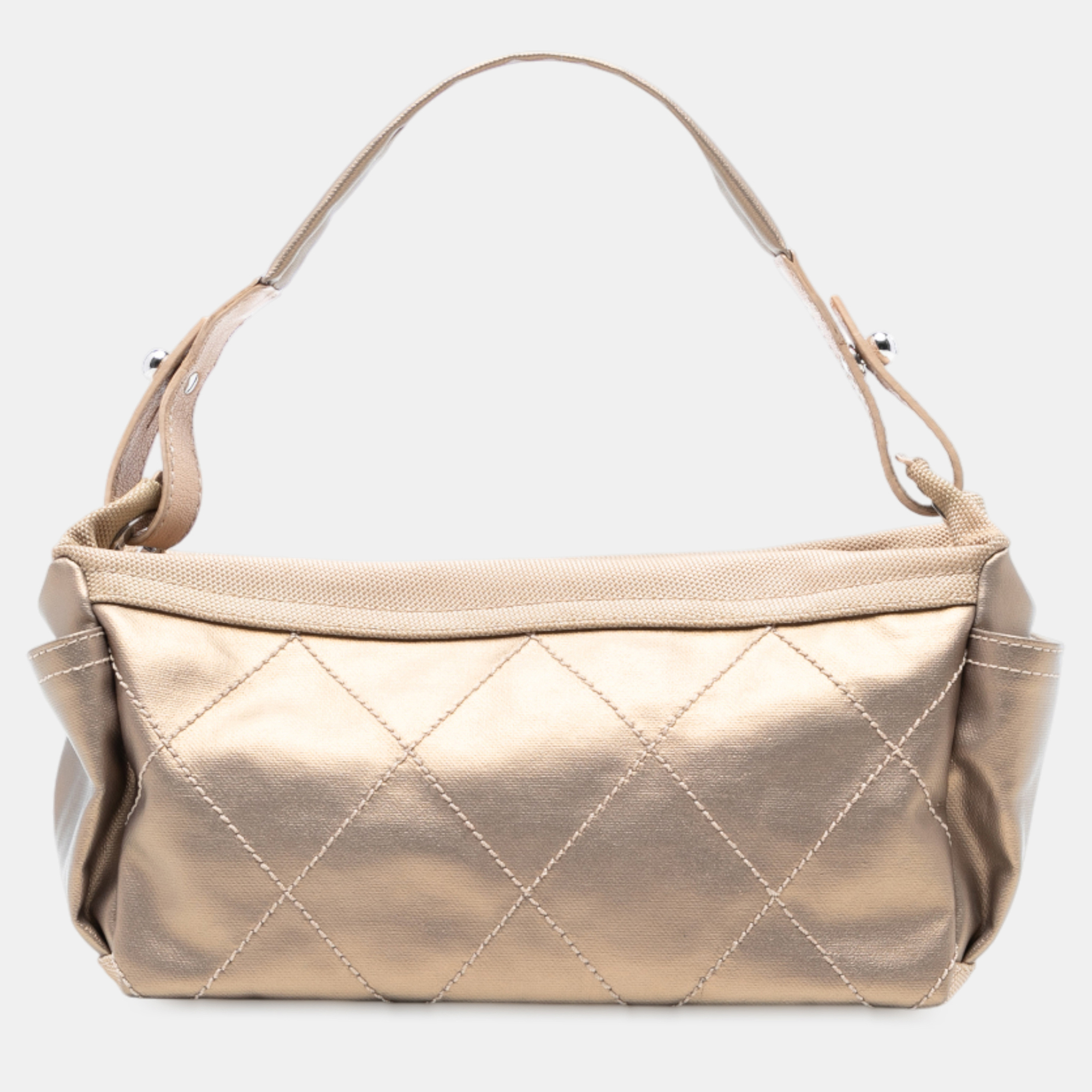 Click to view more detailed imagery on our partner's website Pre-owned Chanel Gold Paris Biarritz Quilted Coated Canvas Handbag