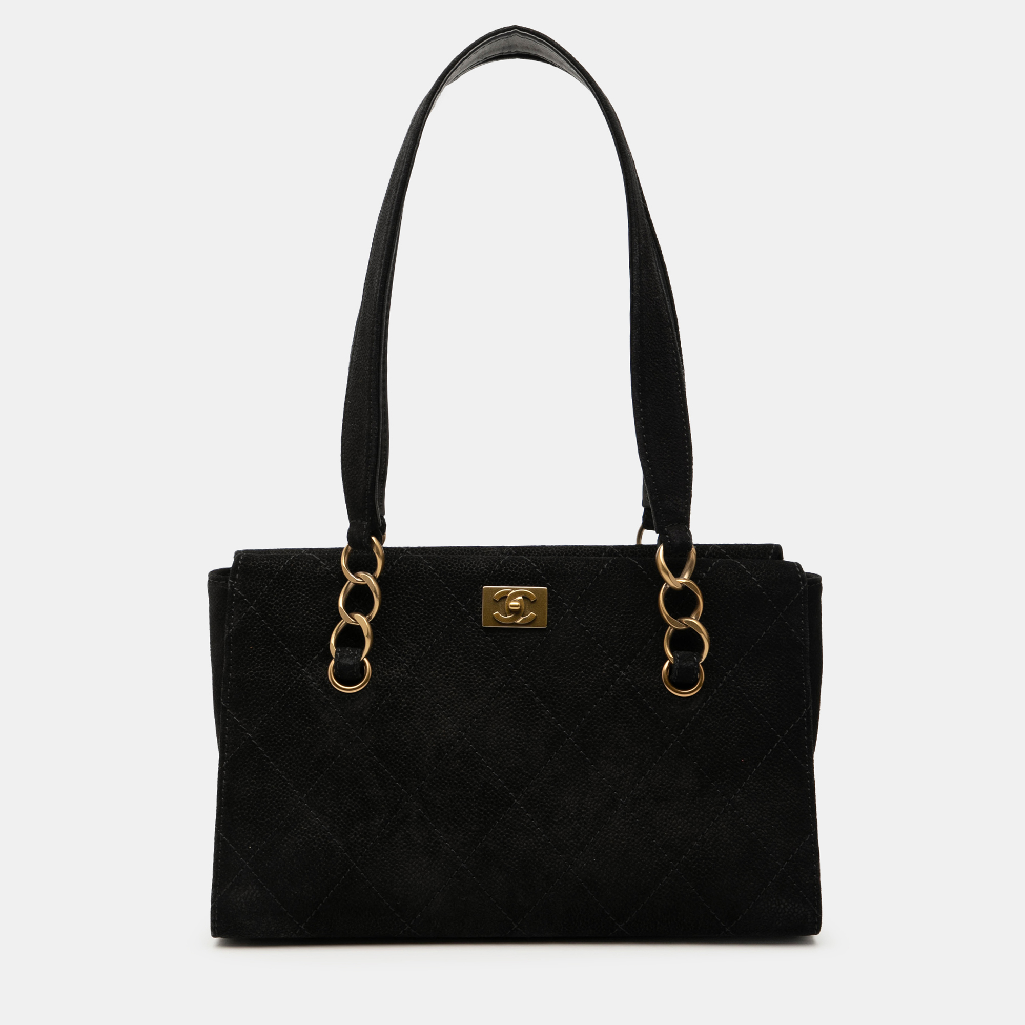 Pre-owned Chanel Black Cc Suede Caviar Stitched Tote