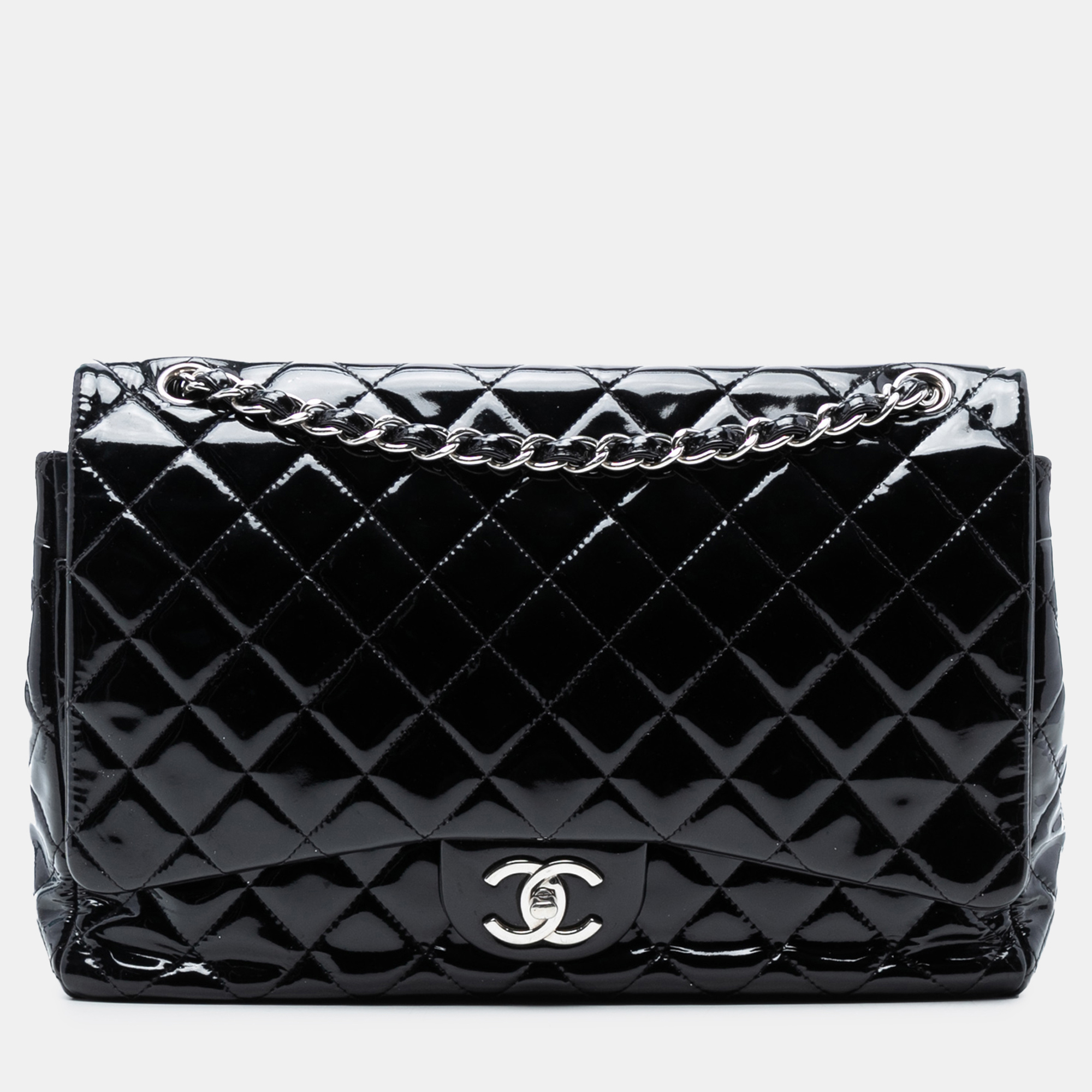 Pre-owned Chanel Black Maxi Classic Patent Double Flap