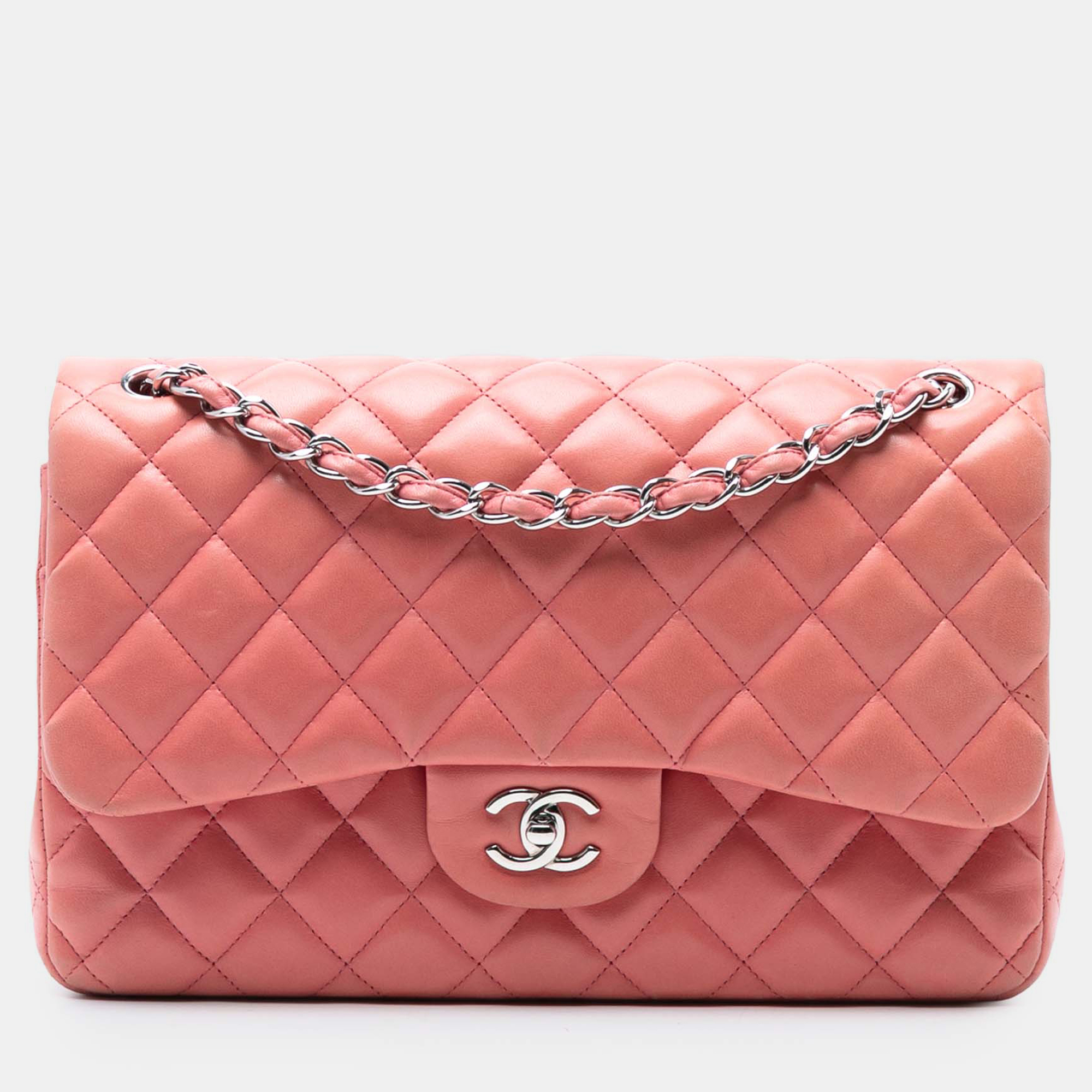 

Chanel Pink Jumbo Classic Lambskin Double Flap