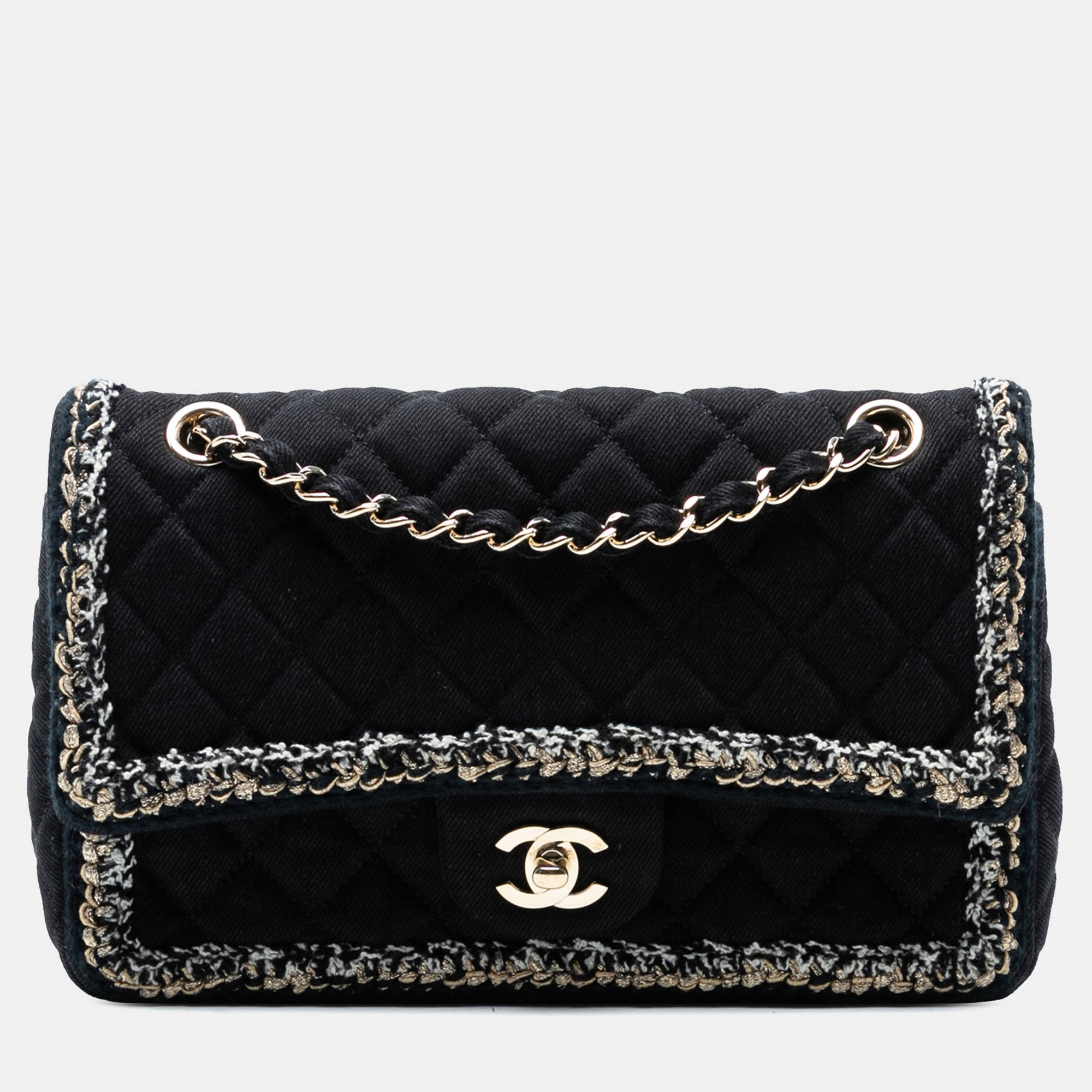 Pre-owned Chanel Black Medium Classic Denim Braided Single Flap