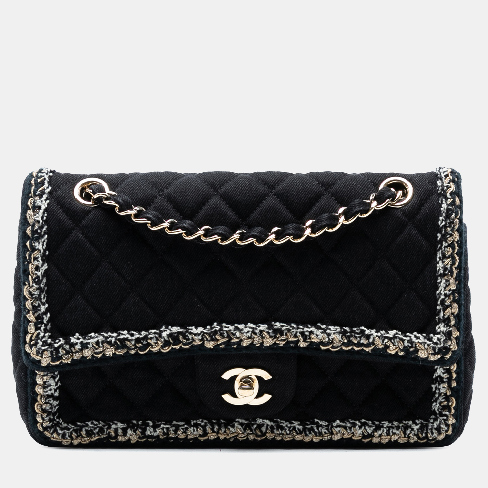 Pre-owned Chanel Black Medium Classic Denim Braided Single Flap