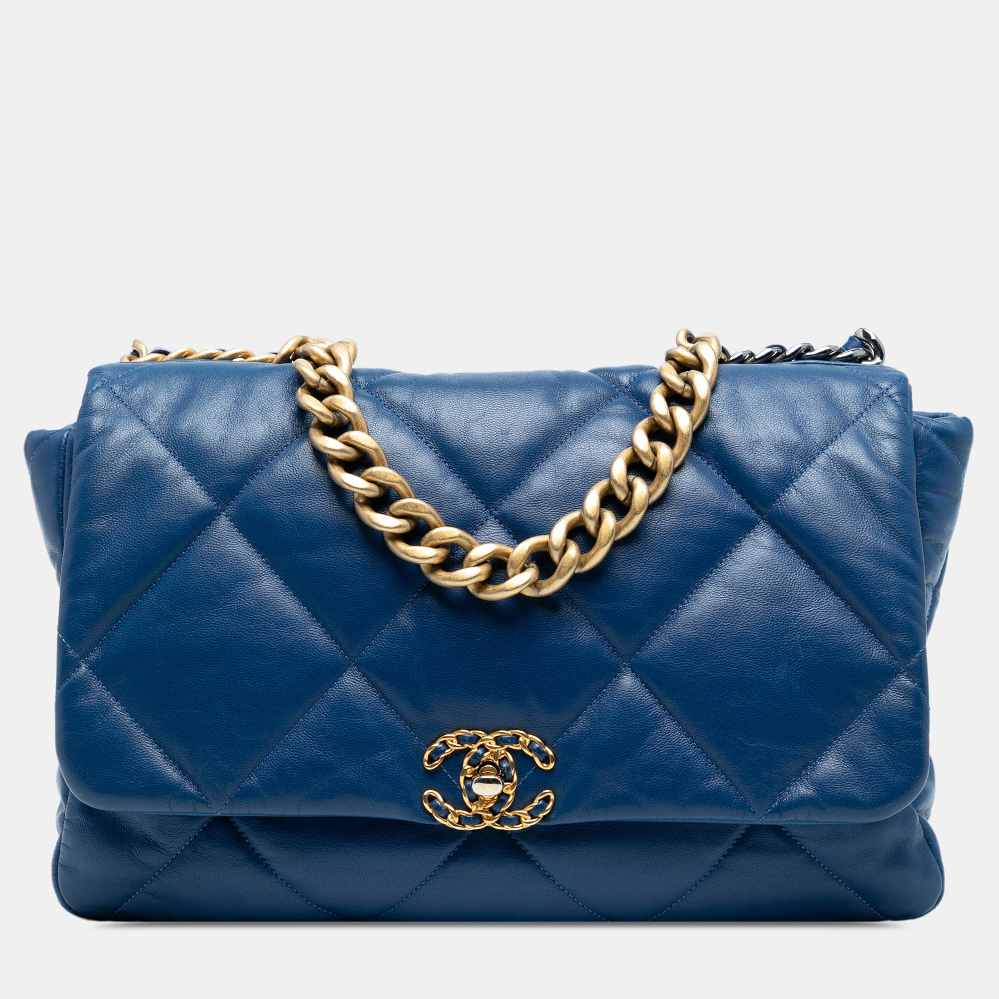 Pre-owned Chanel Blue Maxi Lambskin 19 Flap