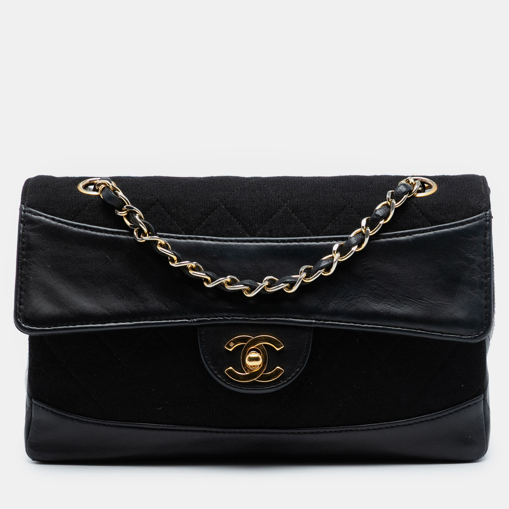 

Chanel Black CC Quilted Jersey and Lambskin Flap