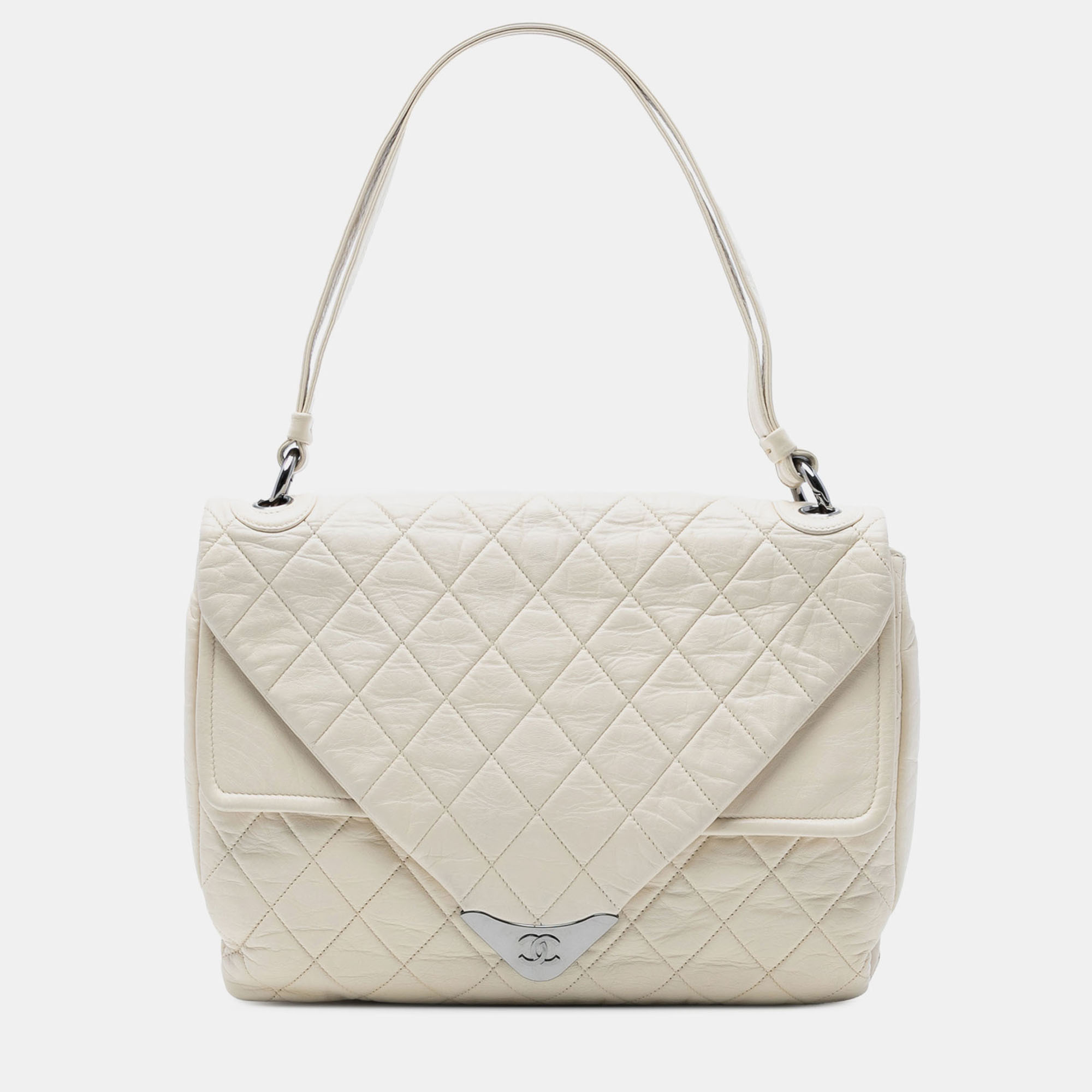 

Chanel White CC Quilted Lambskin Padded Envelope Double Flap