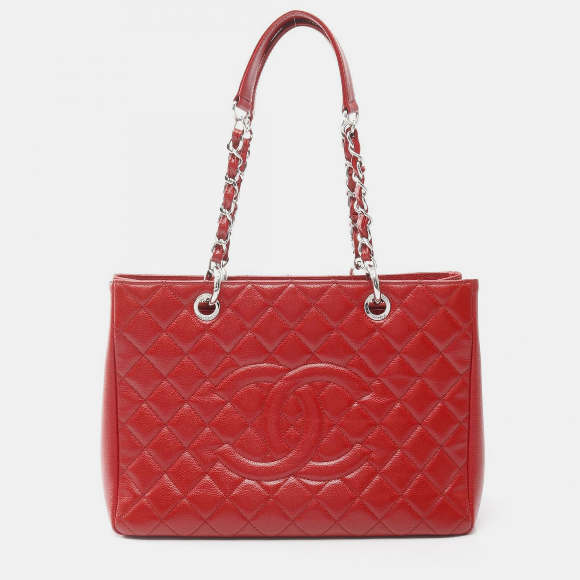 Pre-owned Chanel Matelasse Grand Shopping Gst Tote Chain Shoulder Bag Leather Red Ghw