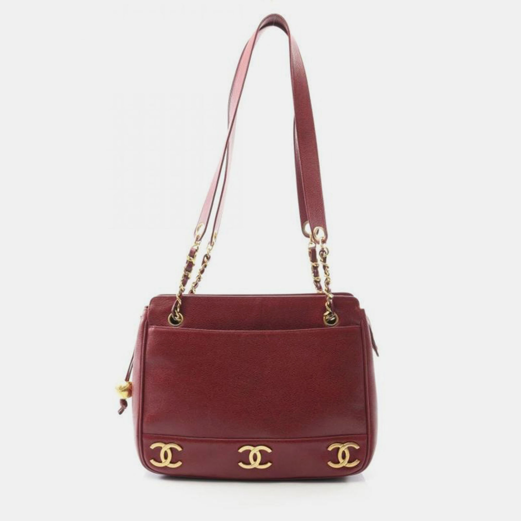 

Chanel Triple Coco Mark Shoulder Bag Grained Calf Skin Red Ghw Cc