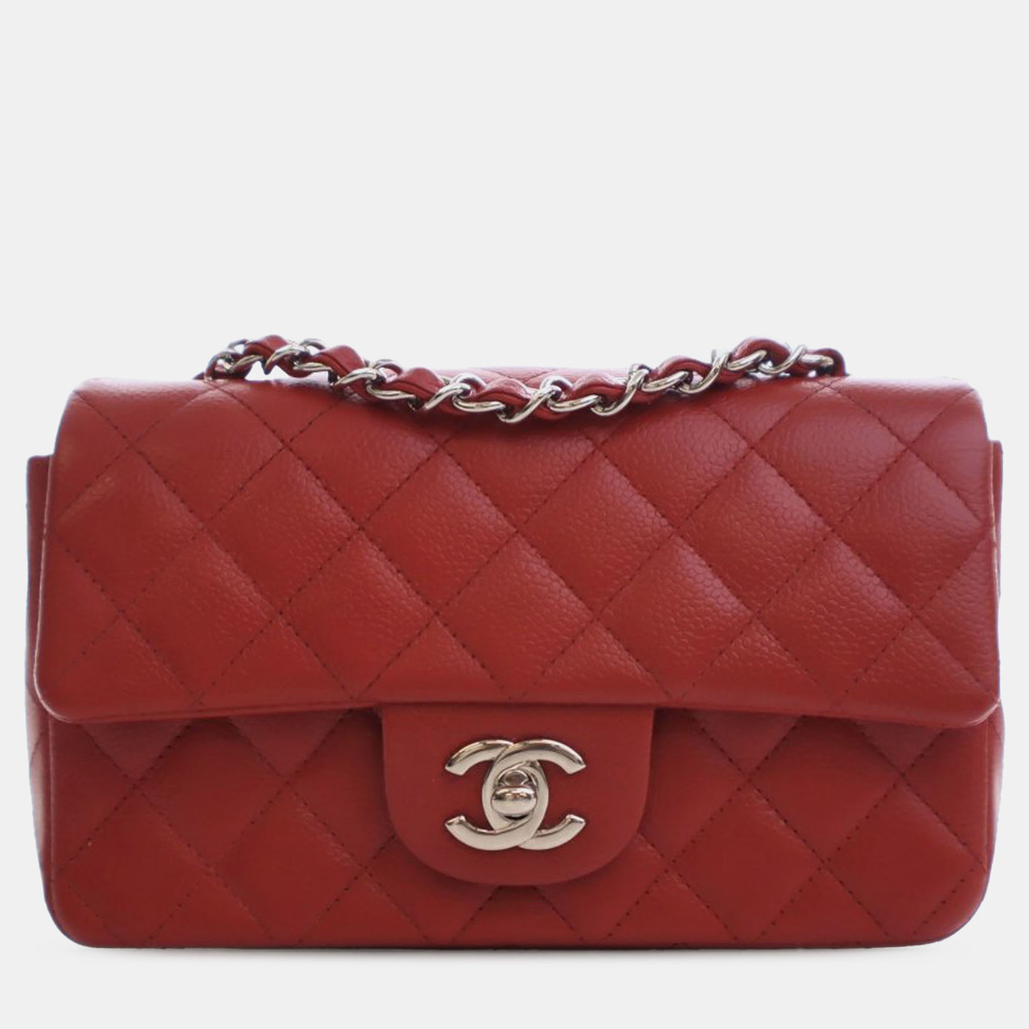 

Chanel Red Mini Rectangular Classic Caviar Single Flap