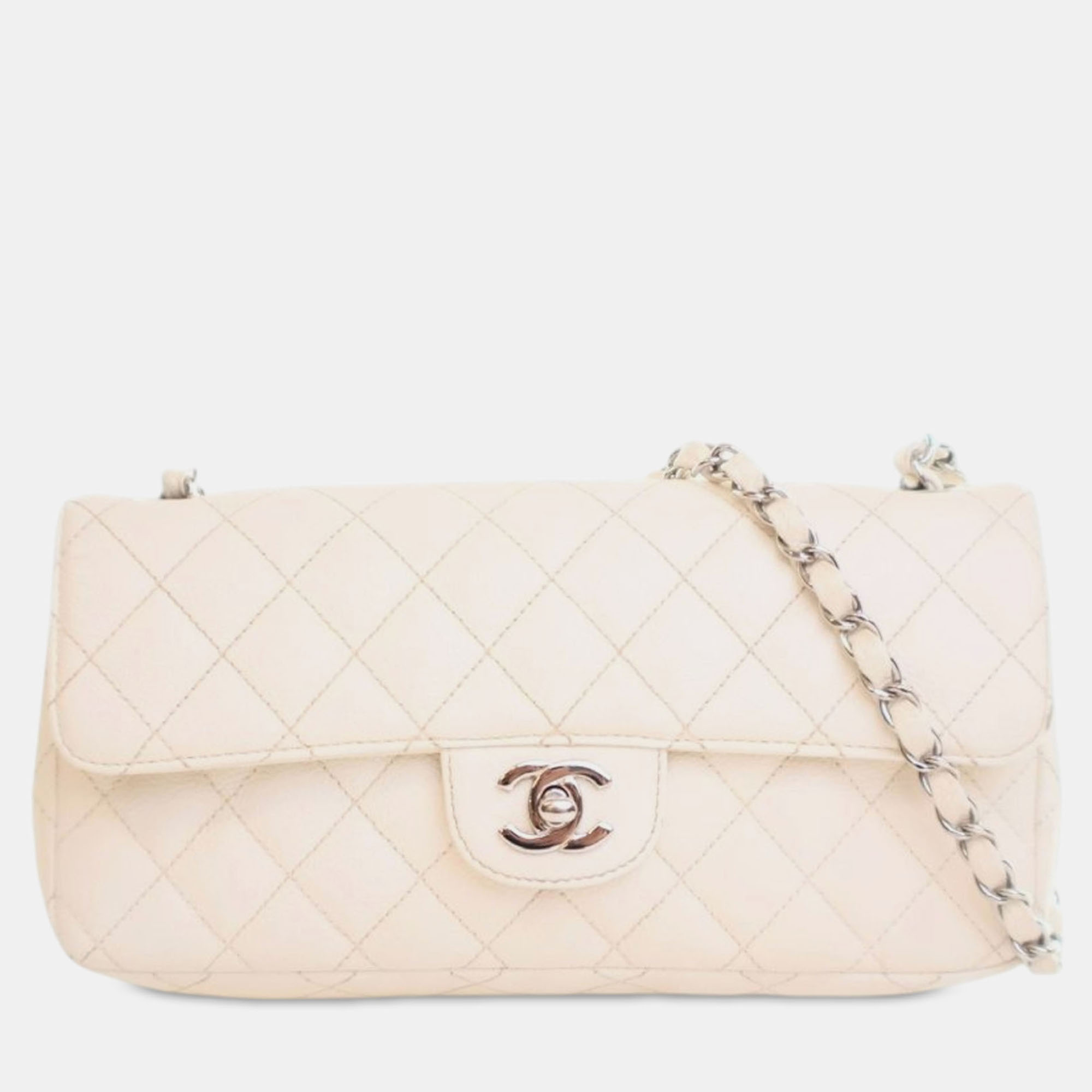 

Chanel White Classic Caviar East West Single Flap